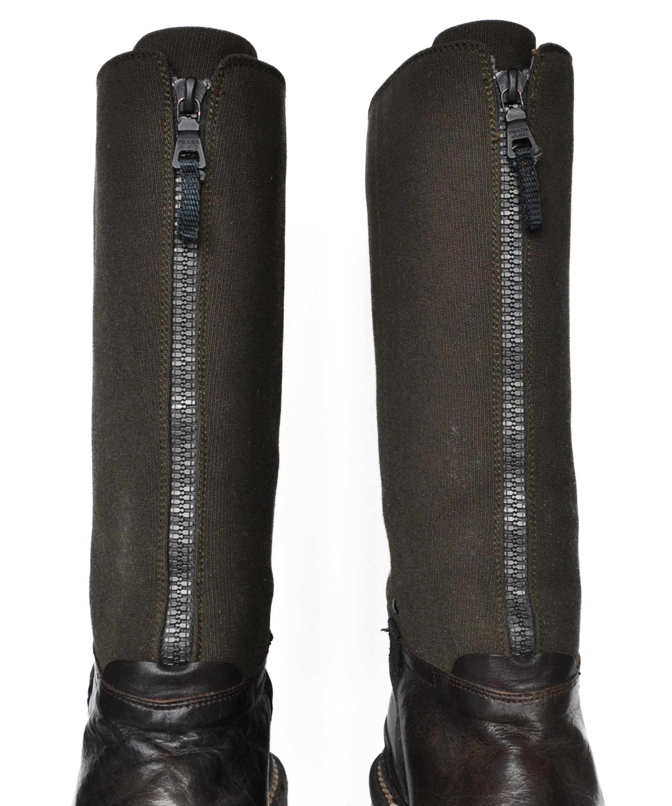 Prada 🔴 PRADA Boots Vintage Leather Tall Brown Khaki Front Zip Size US 10 / IT 40 - 5 Thumbnail