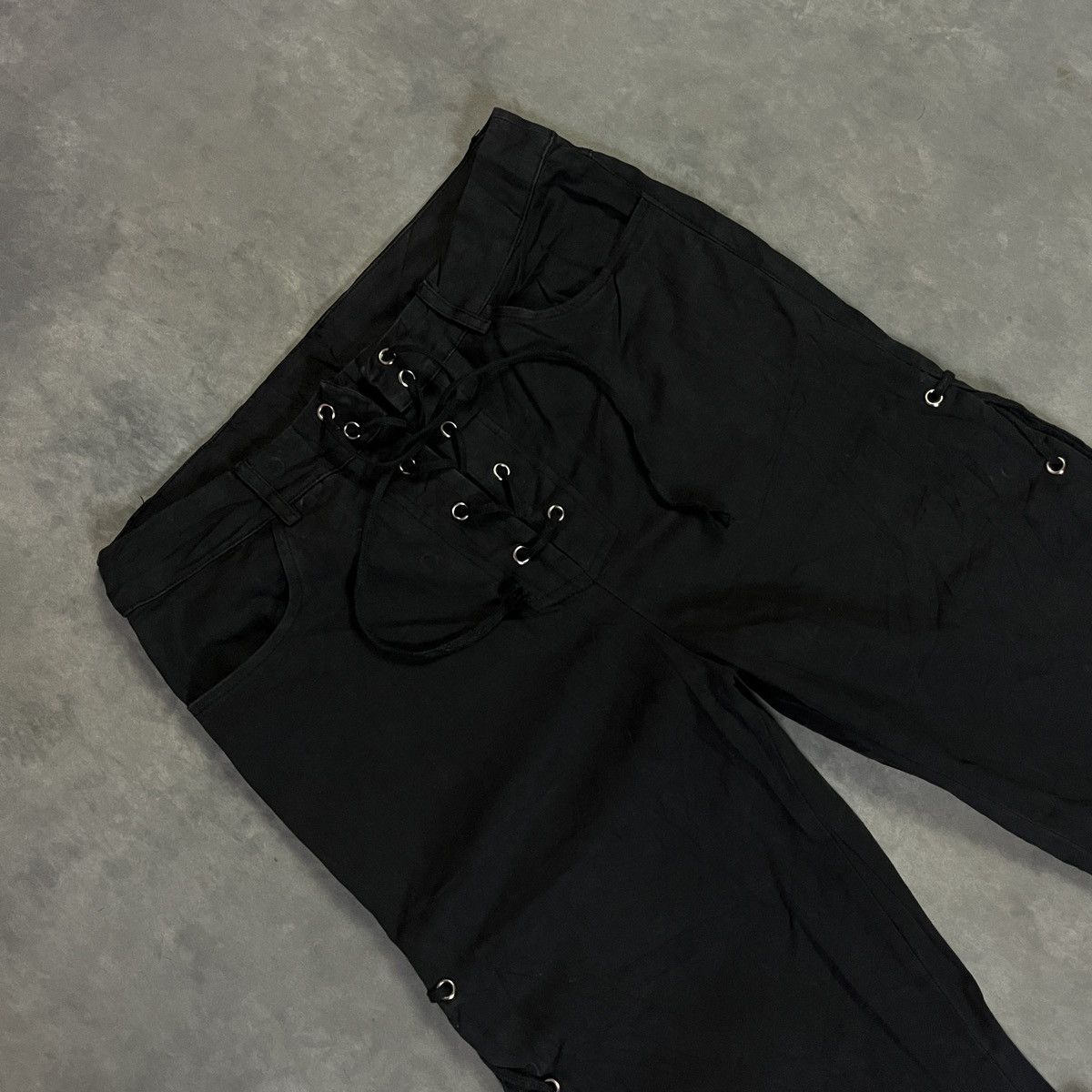 5351 POUR LES HOMMES 2000s Romwe - Gothic Vkei Y2K Ifsix Lace Up Flare Pants Size US 27 - 2 Thumbnail