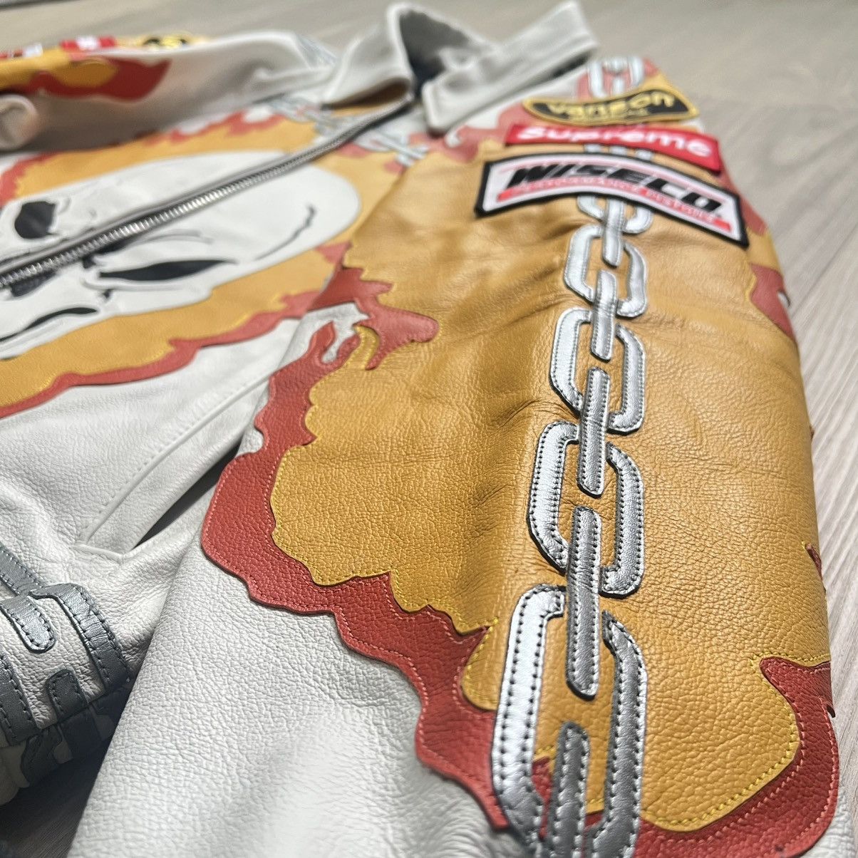 Supreme × Vanson Leathers Supreme x Vanson Leathers Ghost Rider Leather Jacket (White) Size US M / EU 48-50 / 2 - 5 Thumbnail
