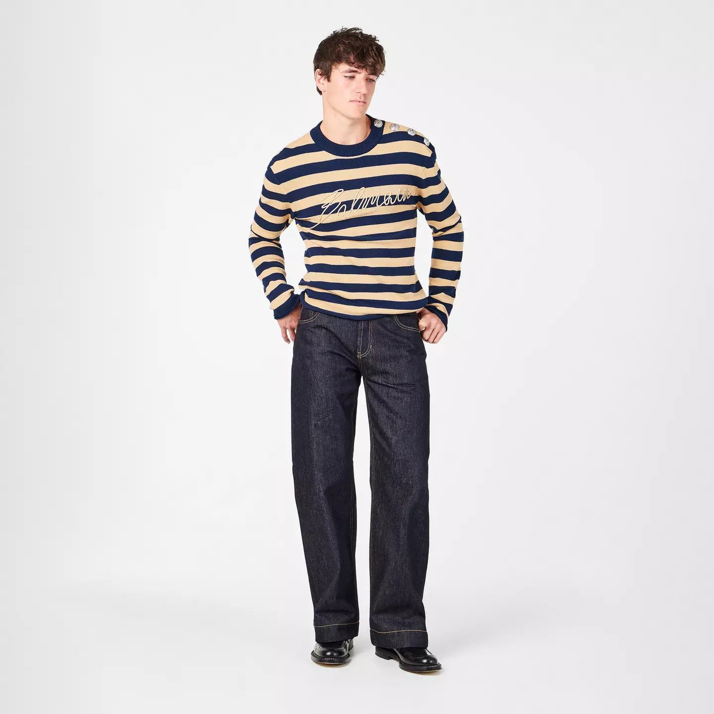 Balmain o1g2r1mq0426 Stripe Knit Crew Neck Jumper in Blue / Camel Size US M / EU 48-50 / 2 - 6 Thumbnail