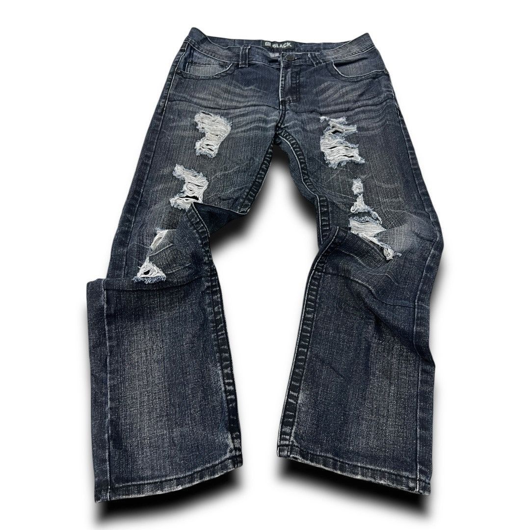 Designer BLACK JAPANESE BRAND DISTRESSED DISIGN DENIM JEANS Size US 34 / EU 50 - 4 Thumbnail