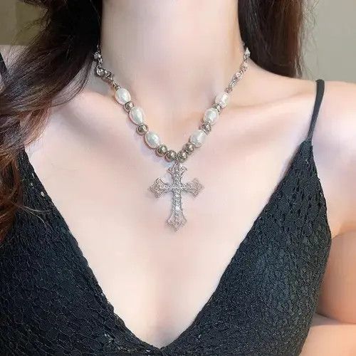 Jewelry Silver Jewel Cross Goth Chrome God Necklace Jesus Chain Size ONE SIZE - 2 Thumbnail