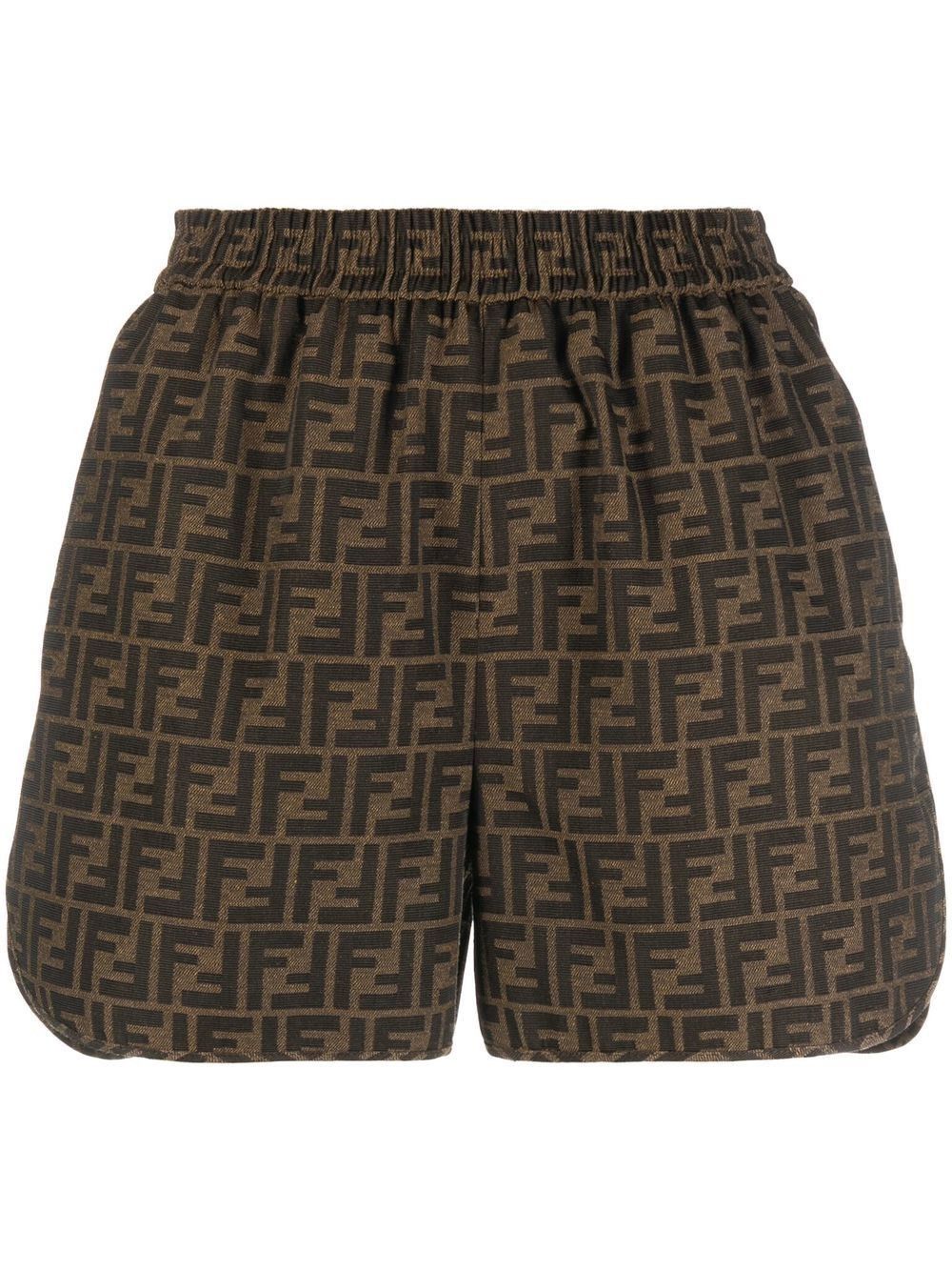 image of Fendi Jacquard Ff Motif Shorts in Brown, Women's (Size 26)