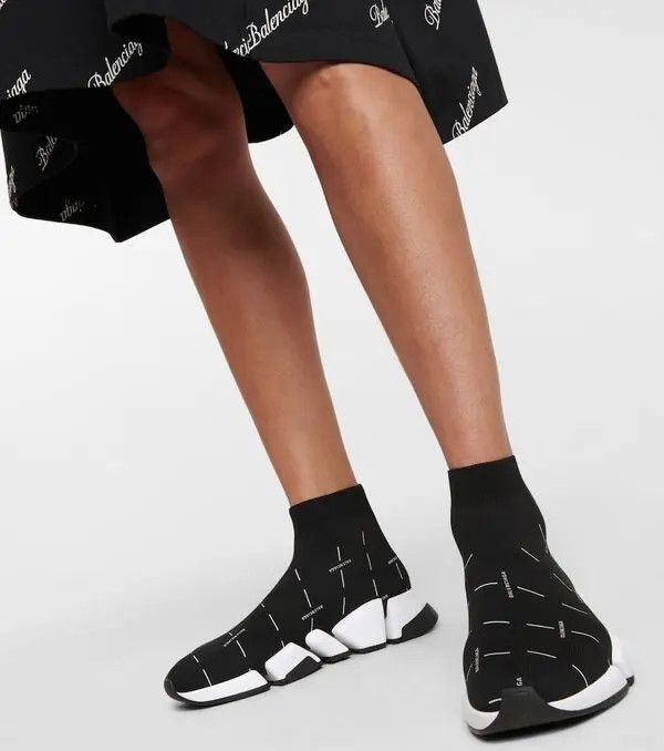 Balenciaga Black Speed 2.0 Allover Logo Trainers Size US 6 / IT 36 - 2 Thumbnail