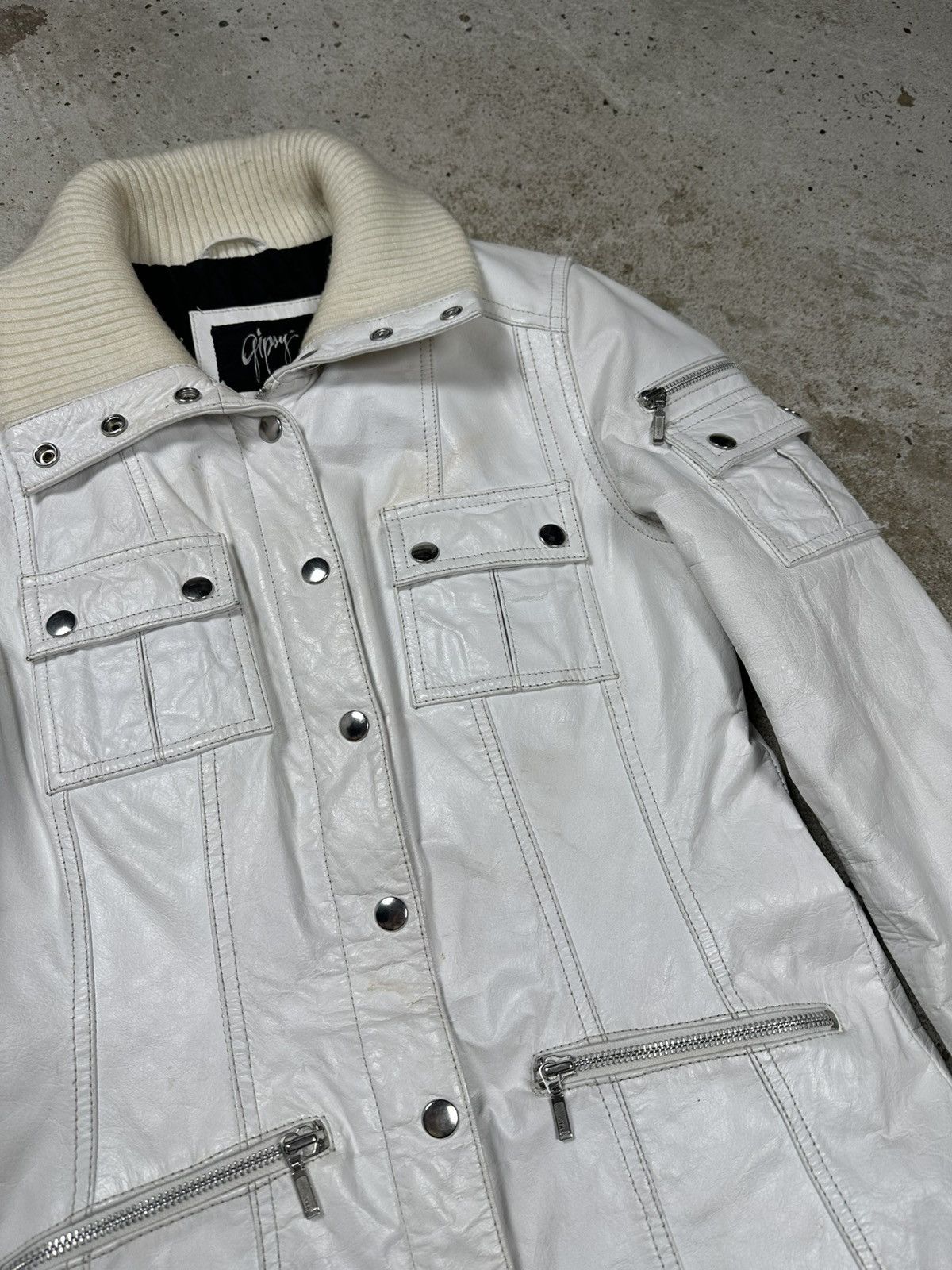 Japanese Brand Vintage Y2K Real Leather White Utility Coat Jacket Size M / US 6-8 / IT 42-44 - 9 Thumbnail