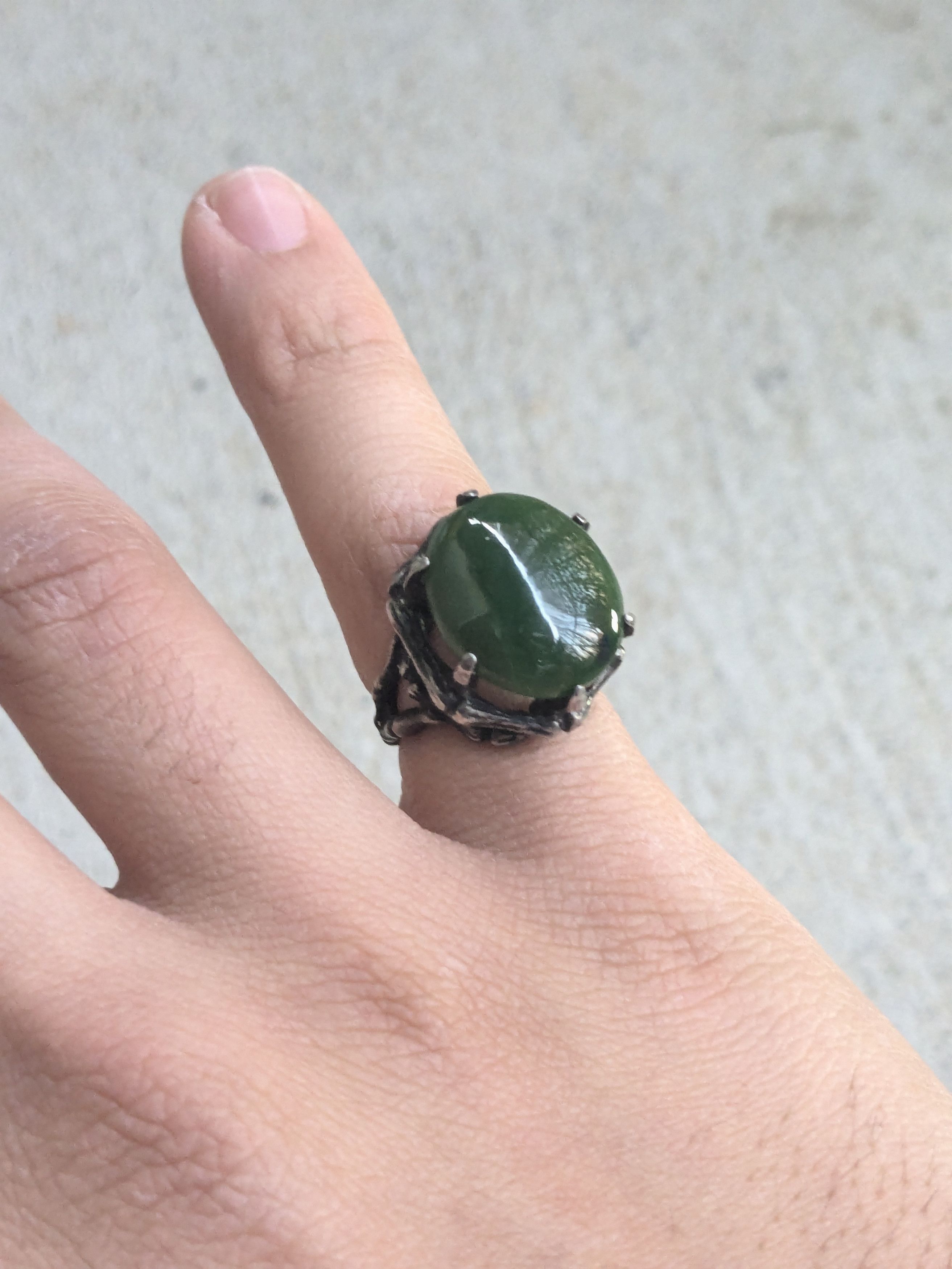 Vintage Vintage Sterling Silver Ring Green Jade 5.25 Brutalist Size ONE SIZE - 11 Thumbnail