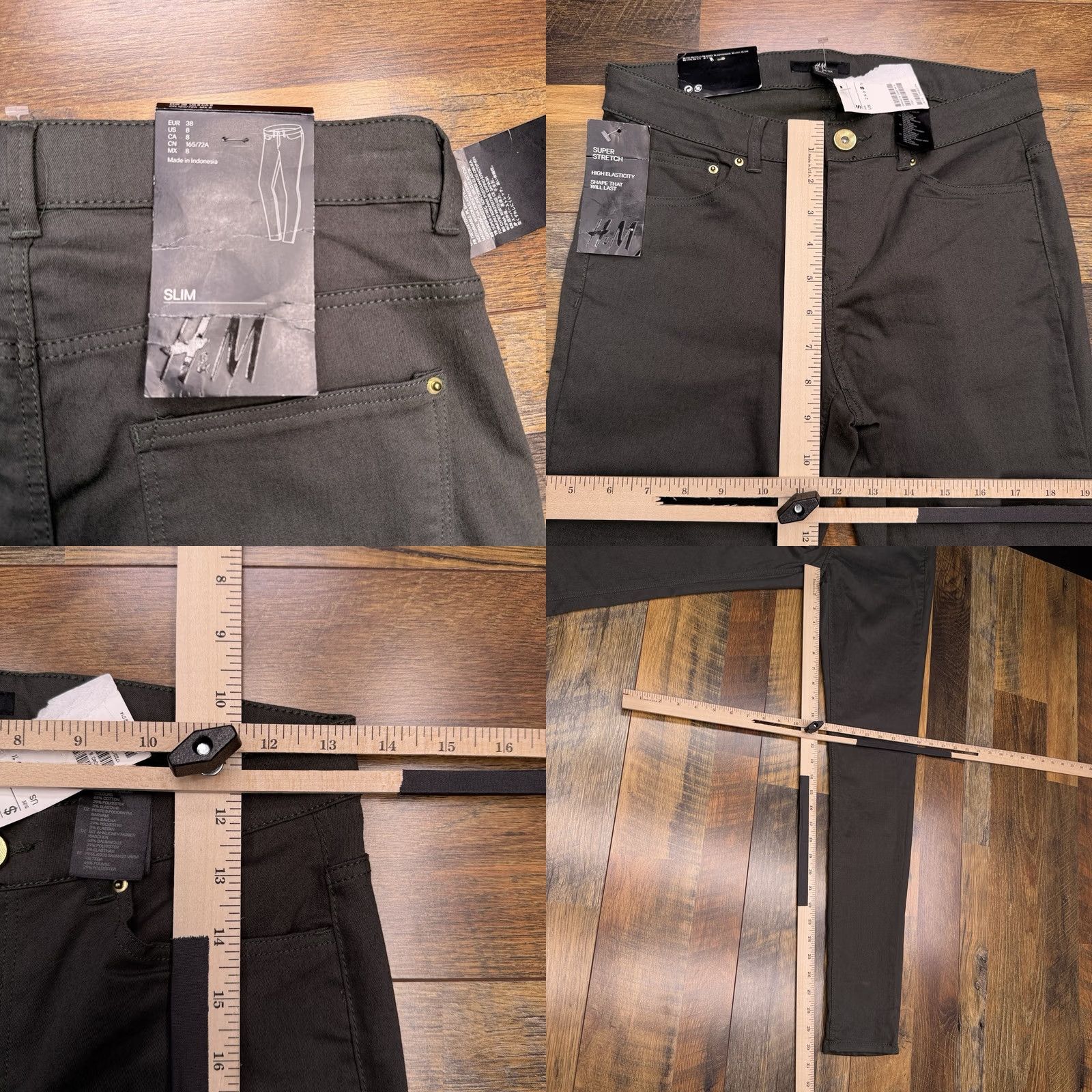 H&M HM Skinny Jeans Womens 8 Green Stretch Denim Zip 5-Pocket City Logo 30.5in Inseam Womens Fit Slim Modern Daywear Size 30" / US 8 / IT 44 - 8 Thumbnail