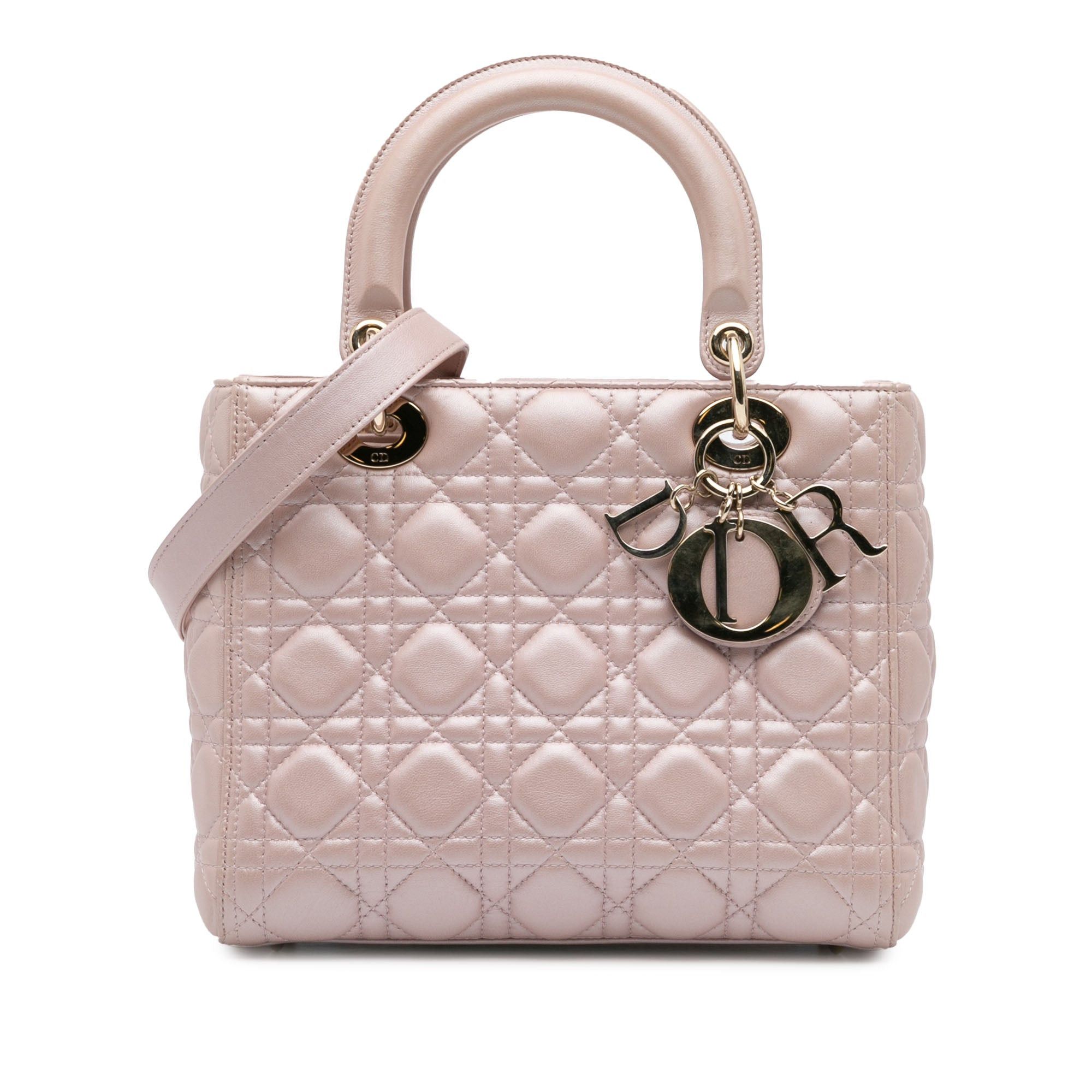 Dior Medium Pearlescent Lambskin Cannage Lady Dior Pink