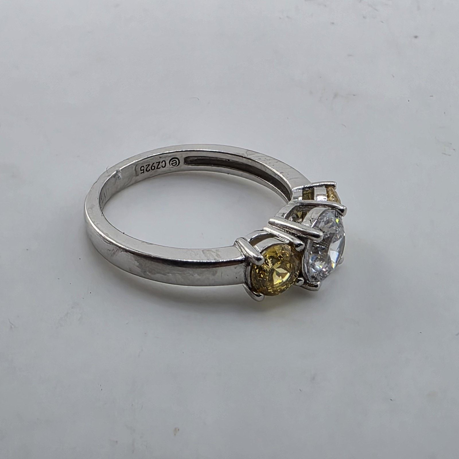 Other 925 Sterling Silver CZ Three Stone Ring 8.75 Clear Yellow Size ONE SIZE - 5 Thumbnail