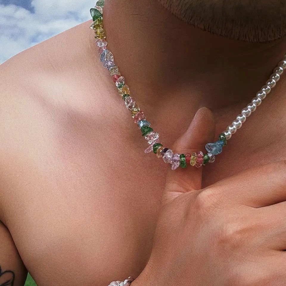 Jewelry Transparent Colorful Glass Crystal Pearl Choker Necklace Size ONE SIZE - 3 Thumbnail
