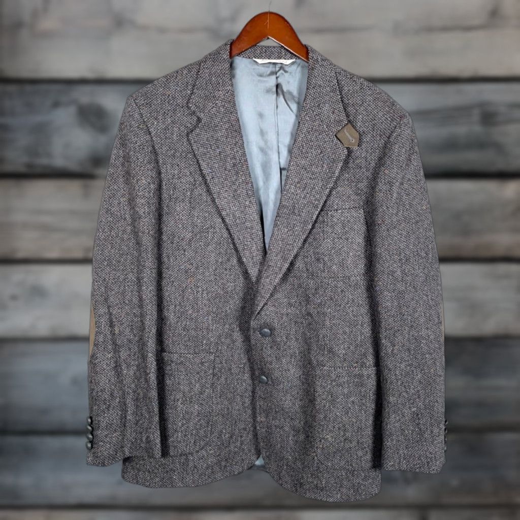 Stafford VINTAGE Stafford Men's Blazer 2 Button Tweed Wool Gray Long Elbow Patches Casual 46 Long Size 46R - 1 Thumbnail