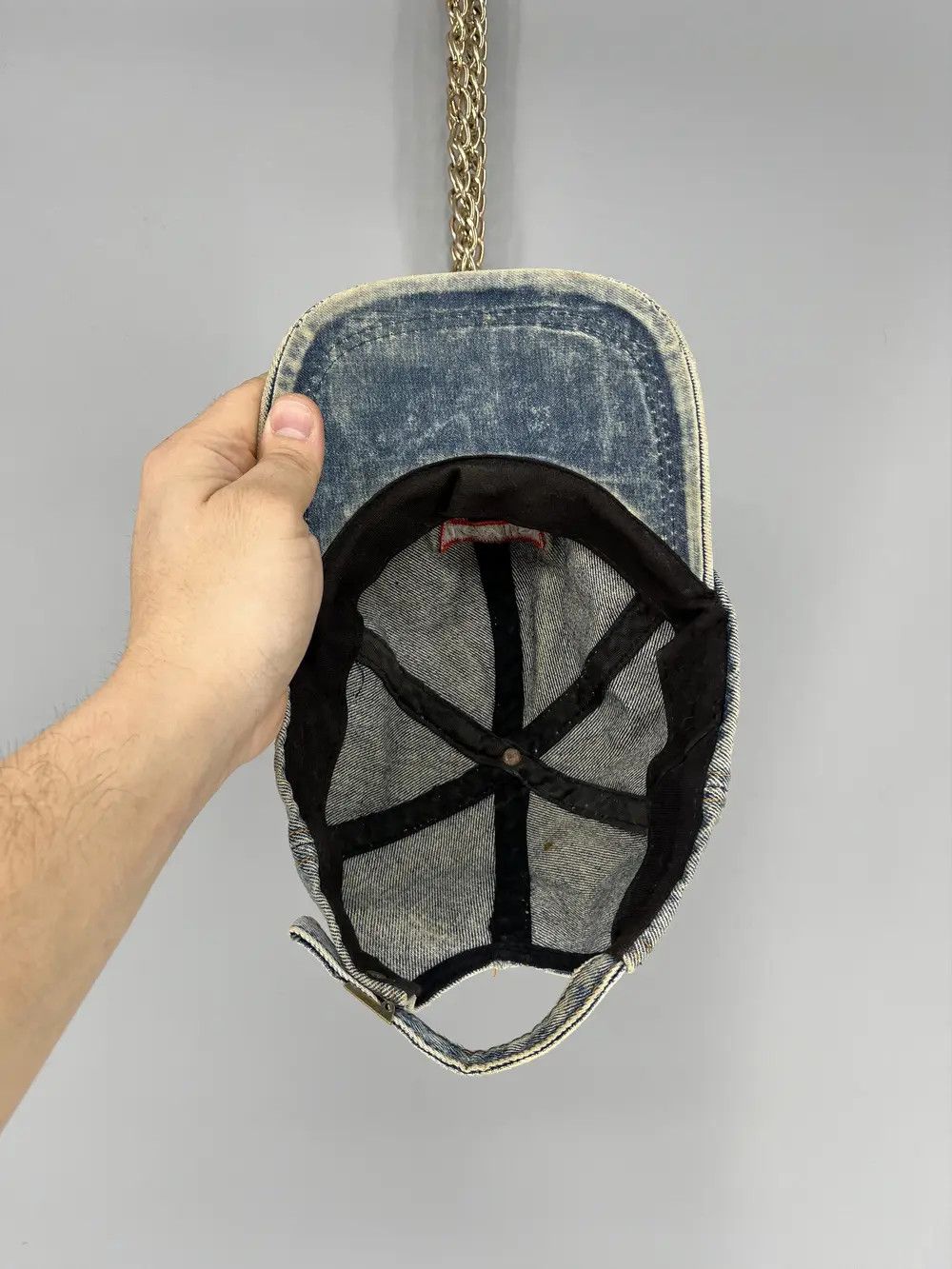 Levi's 80s Levis Denim Trucker Hat Leather Patch Strap Back Foam Size ONE SIZE - 5 Thumbnail