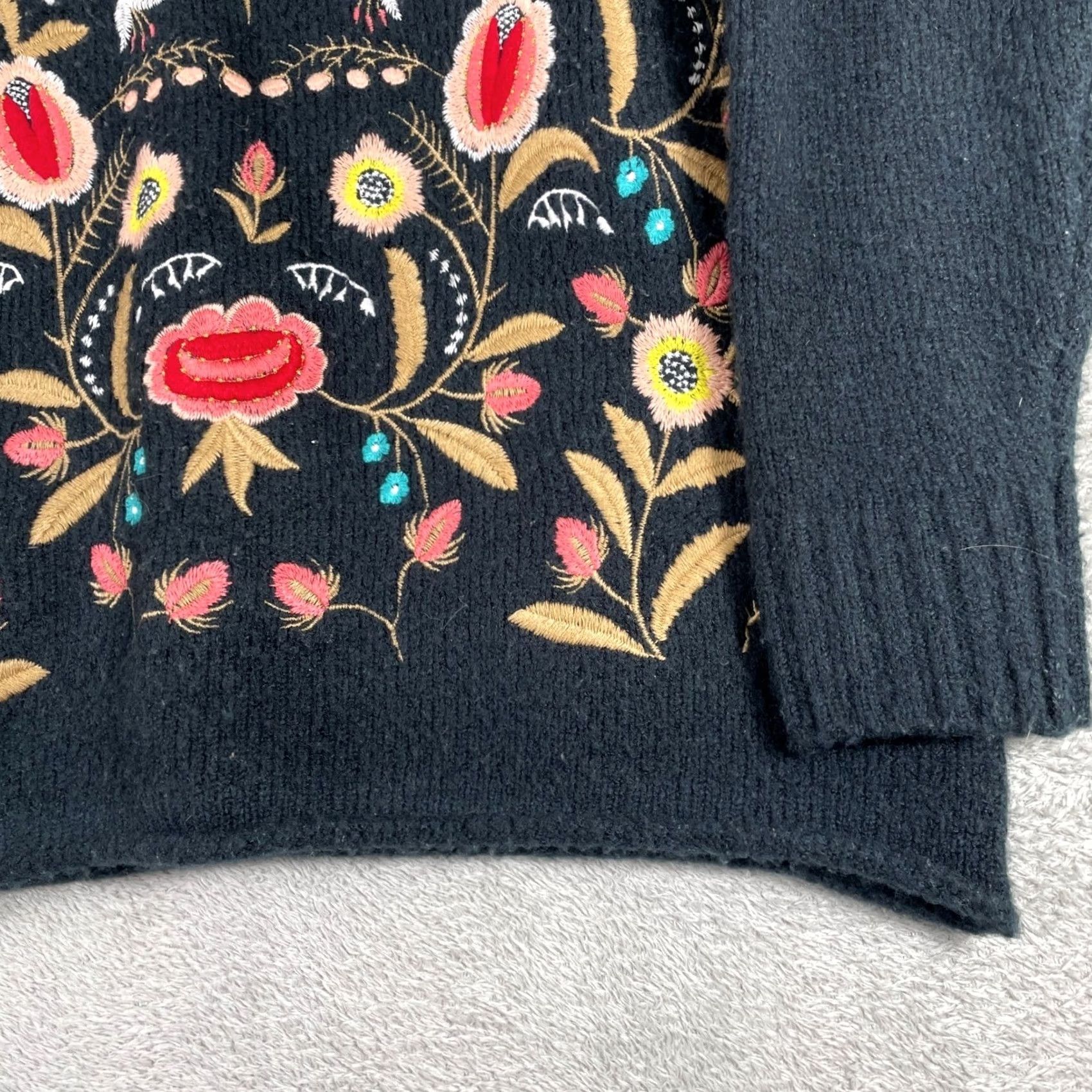 Vintage Cliche Floral Embroidered Sweater Womens Small Black Crewneck Knit Pullover Boho - Style Size S / US 4 / IT 40 - 4 Thumbnail