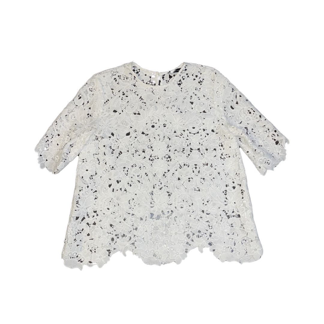 Zara White Floral Lace Crochet Short Sleeve Blouse Boho Romantic Size XS / US 0-2 / IT 36-38 - 3 Thumbnail