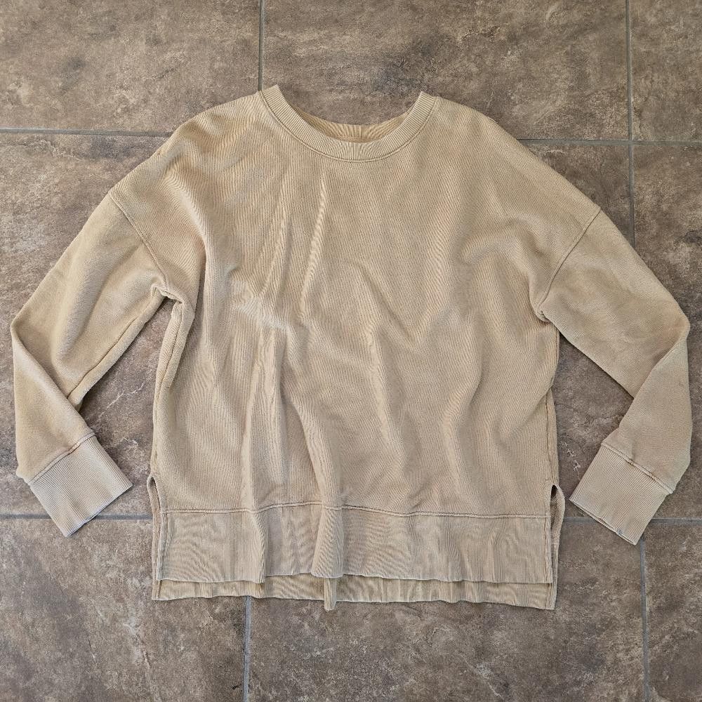 Designer Tan Side Slit T&T Sweatshirt Long Sleeve Size L / US 10 / IT 46 - 1 Thumbnail
