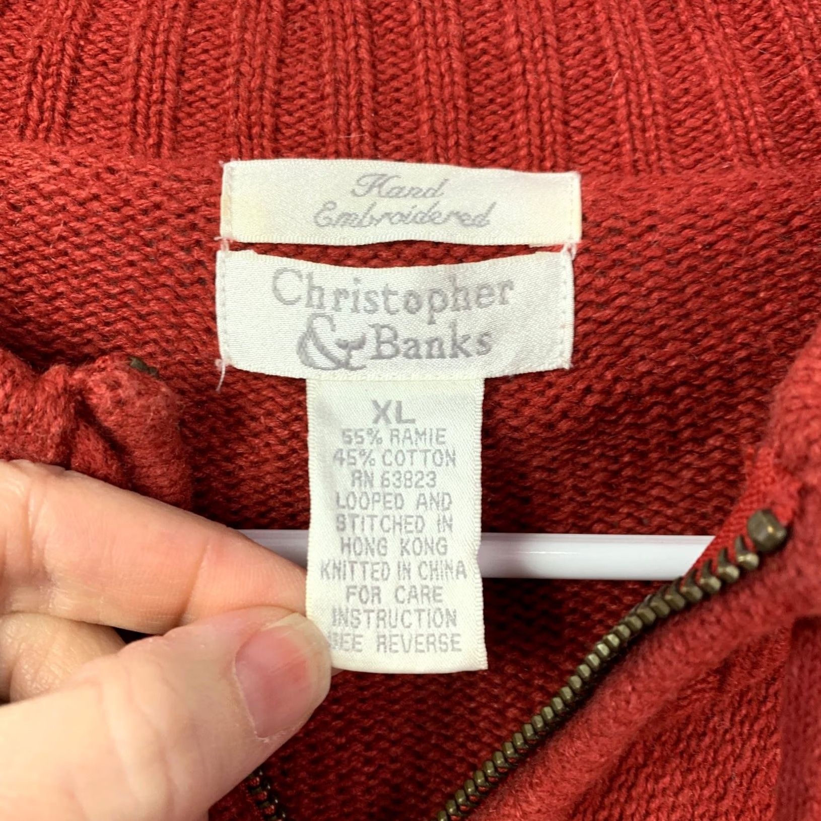Vintage VINTAGE Christopher & Banks Women's Red XL Sweater Jacket Cabincore Moose Bears Satin Prose? Size XL / US 12-14 / IT 48-50 - 3 Thumbnail