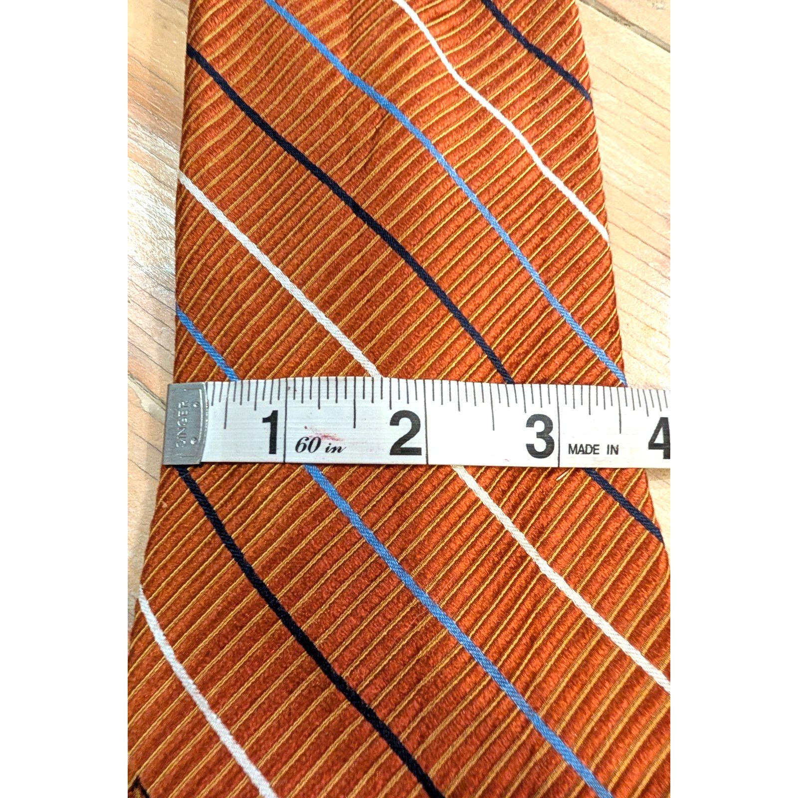 Roundtree & Yorke Roundtree Yorke Tie Orange Cream Black Blue Stripes Silk Tie Size ONE SIZE - 2 Thumbnail