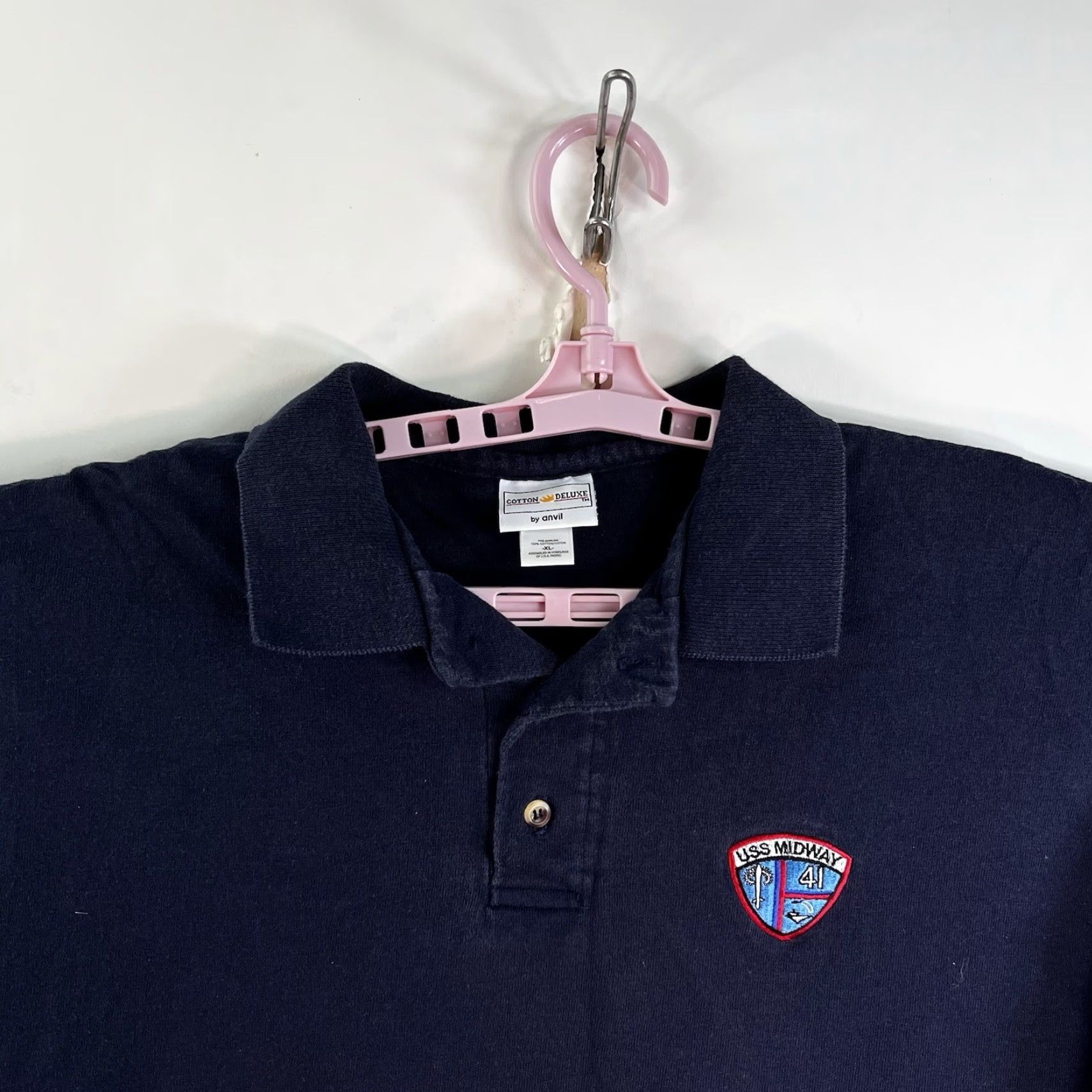 Anvil Vintage Navy Blue USS Midway Embroidered Henley Sweatshirt Adult XL Men’s Nautical Graphic Print Heavyweight Size US XL / EU 56 / 4 - 4 Thumbnail