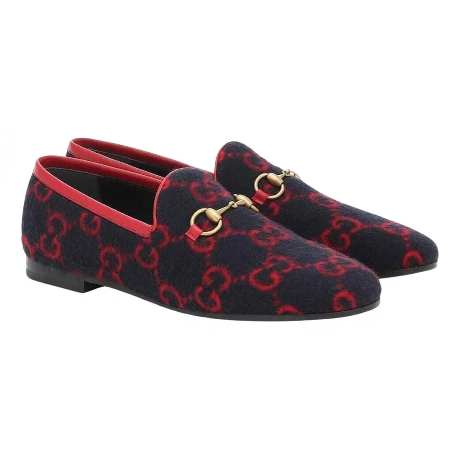 Gucci Gucci New Jordaan Wool Blue Red GG Logo Horsebit Size US 8 / IT 38 - 3 Thumbnail