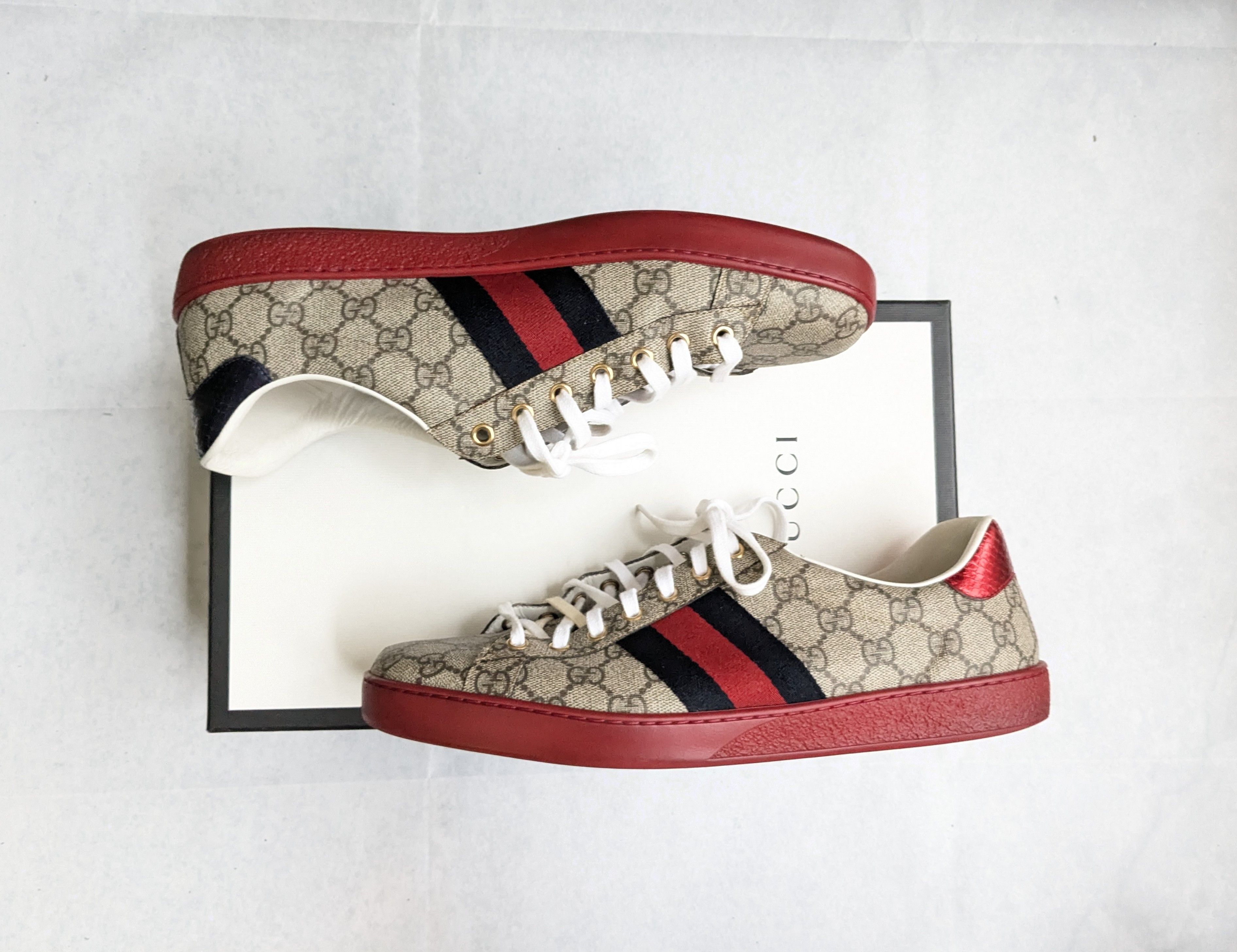 Gucci Gucci Ace Supreme Sneakers 10.5 Monogram Logo Red Size US 10.5 / EU 43-44 - 4 Thumbnail