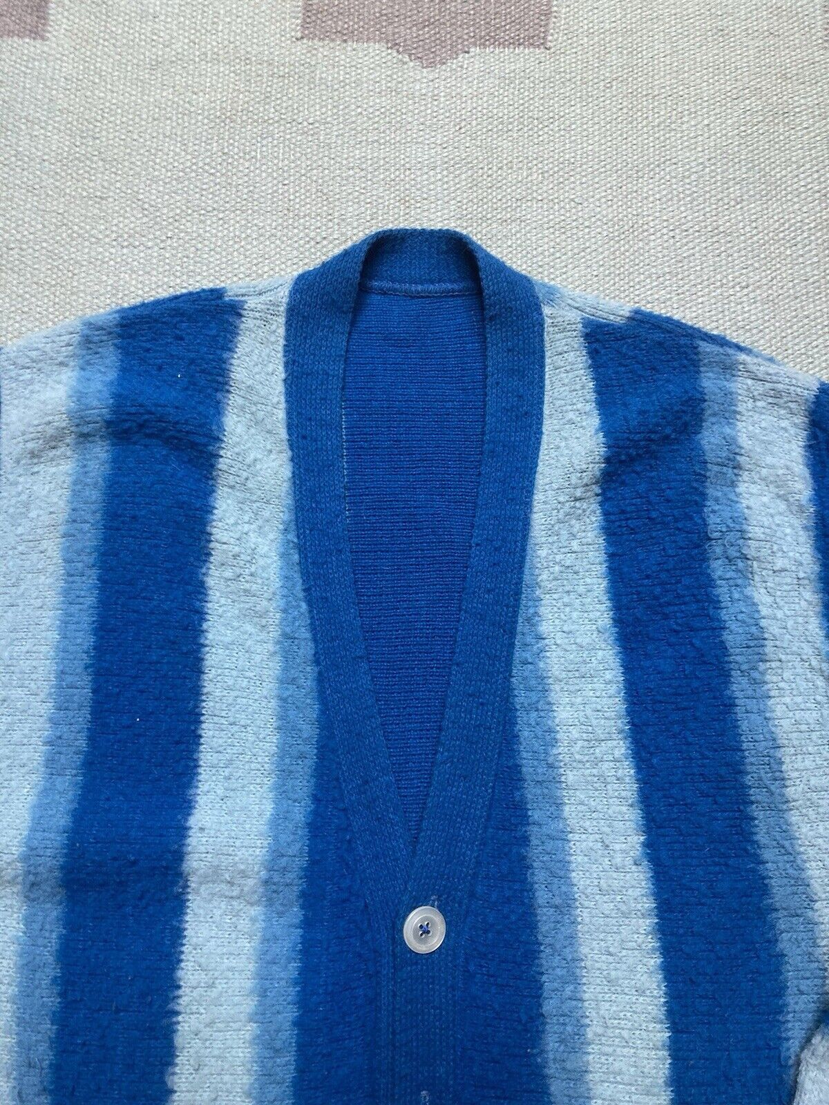 Vintage 60s cardigan sweater wool blen mohair striped fuzzy shaggy M Size US M / EU 48-50 / 2 - 4 Thumbnail