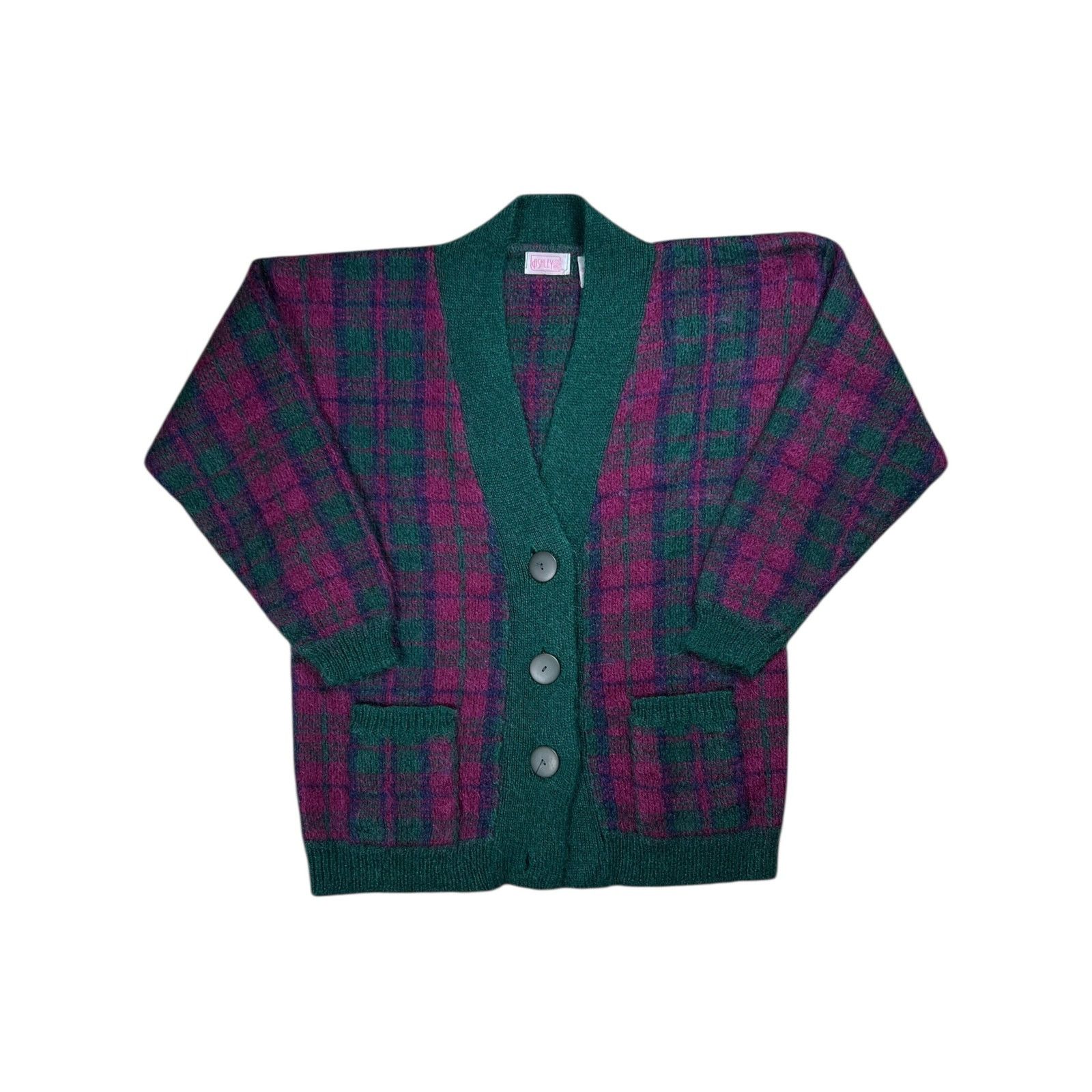 Vintage Vintage 90s Mohair plaid women’s cardigan sweater (L) Size L / US 10 / IT 46 - 1 Thumbnail
