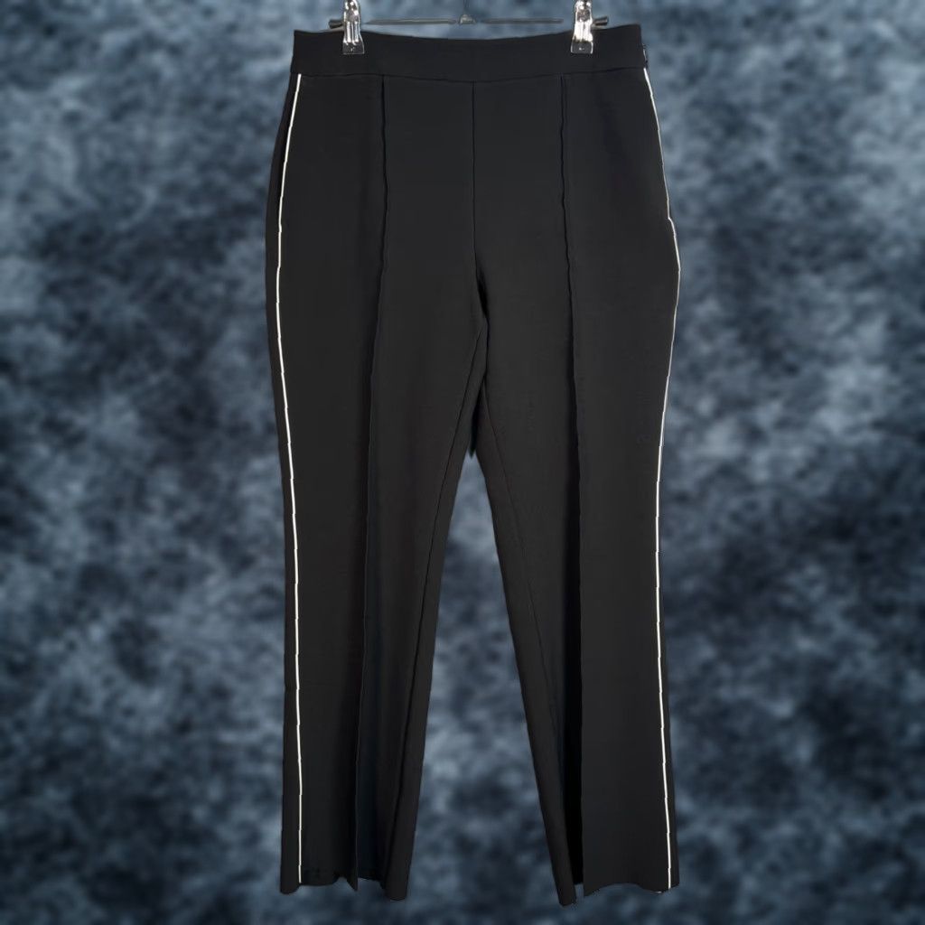 Tory Burch Tory Burch Womens Black Trousers Size 2 With White Side Stripes Raw Hem Pants Dress Pants Womens 2 Black Stripes Side Raw Hem Size ONE SIZE - 1 Thumbnail