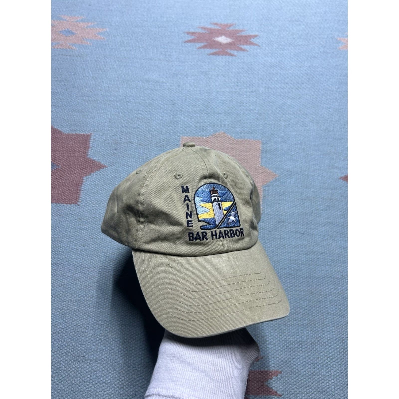 Vintage VINTAGE Unbranded Baseball Cap Strapback Hat Bar Harbor Maine Lighthouse Embroidered Beige Tan Adjustable Mens Size ONE SIZE - 2 Thumbnail