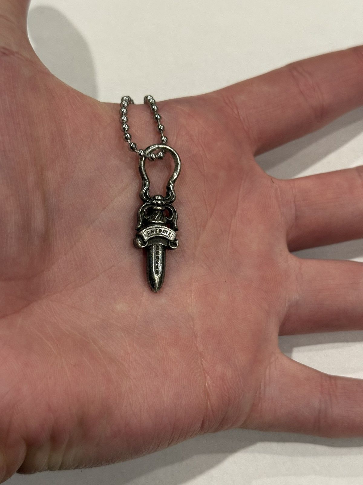 Chrome Hearts Dagger Pendant Silver Ball Chain Necklace #5