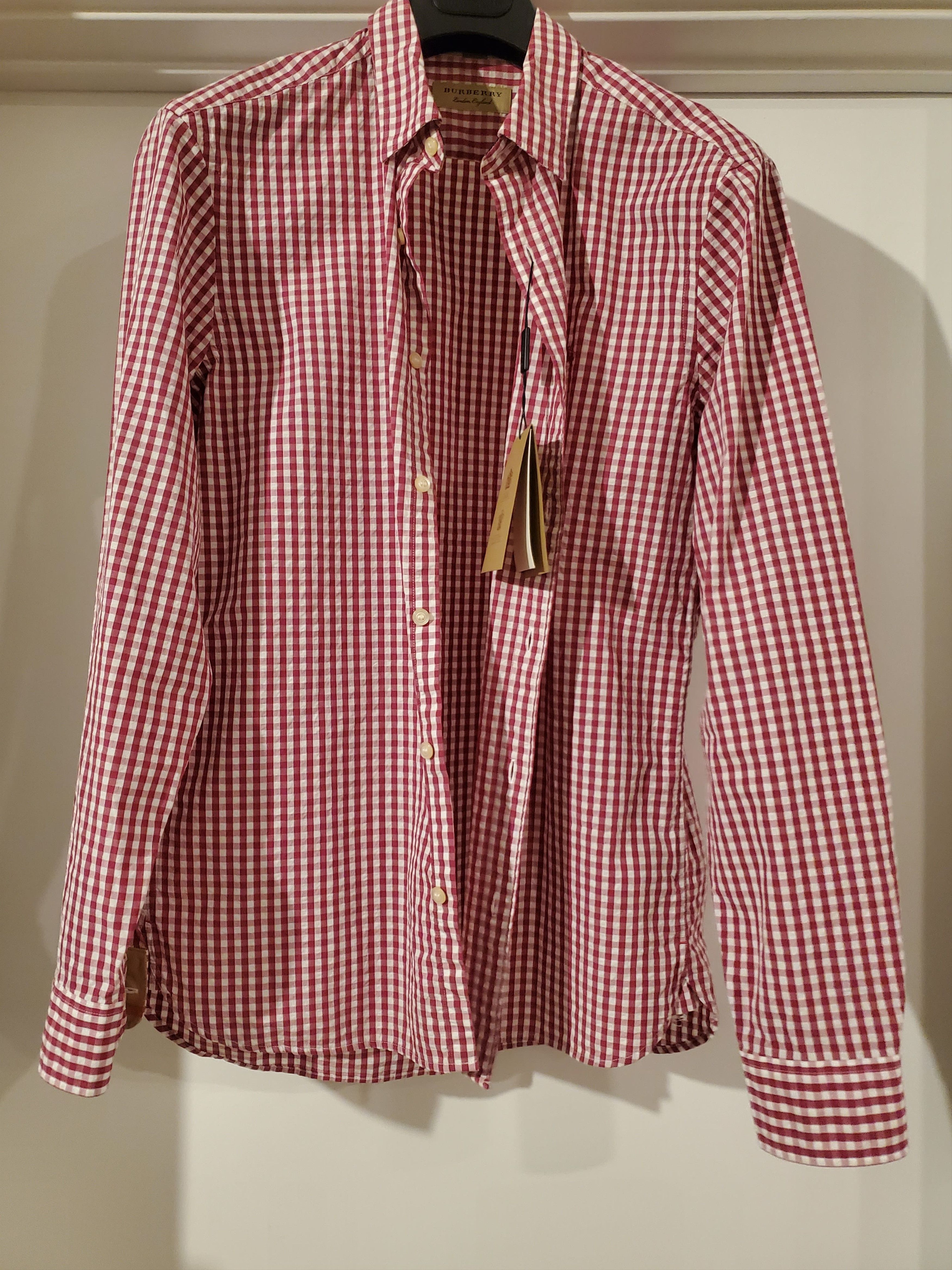 Burberry Red White Gingham Button Down Shirt Sz. M