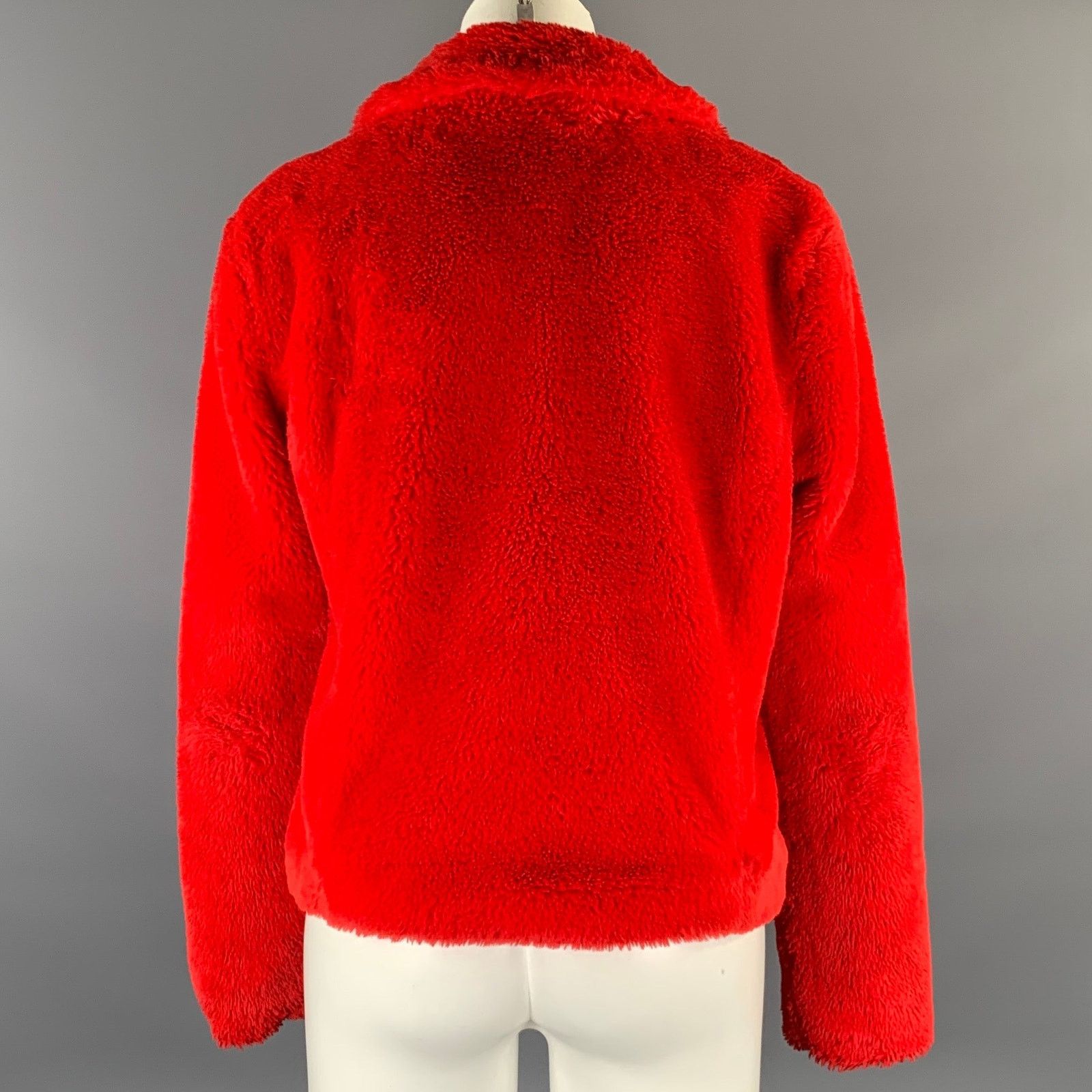 Rebecca Minkoff REBECCA MINKOFF Size M Red Polyester Textured Biker Jacket Size M / US 6-8 / IT 42-44 - 3 Thumbnail