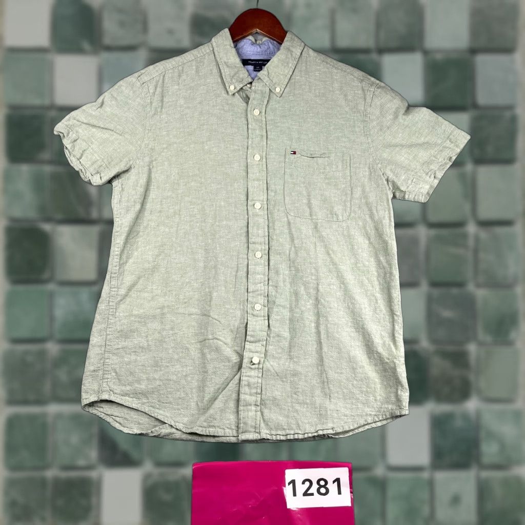 Tommy Hilfiger Tommy Hilfiger Shirt Green Heather Linen Blend Short Sleeve Button-Up Mens Large Size US L / EU 52-54 / 3 - 1 Thumbnail
