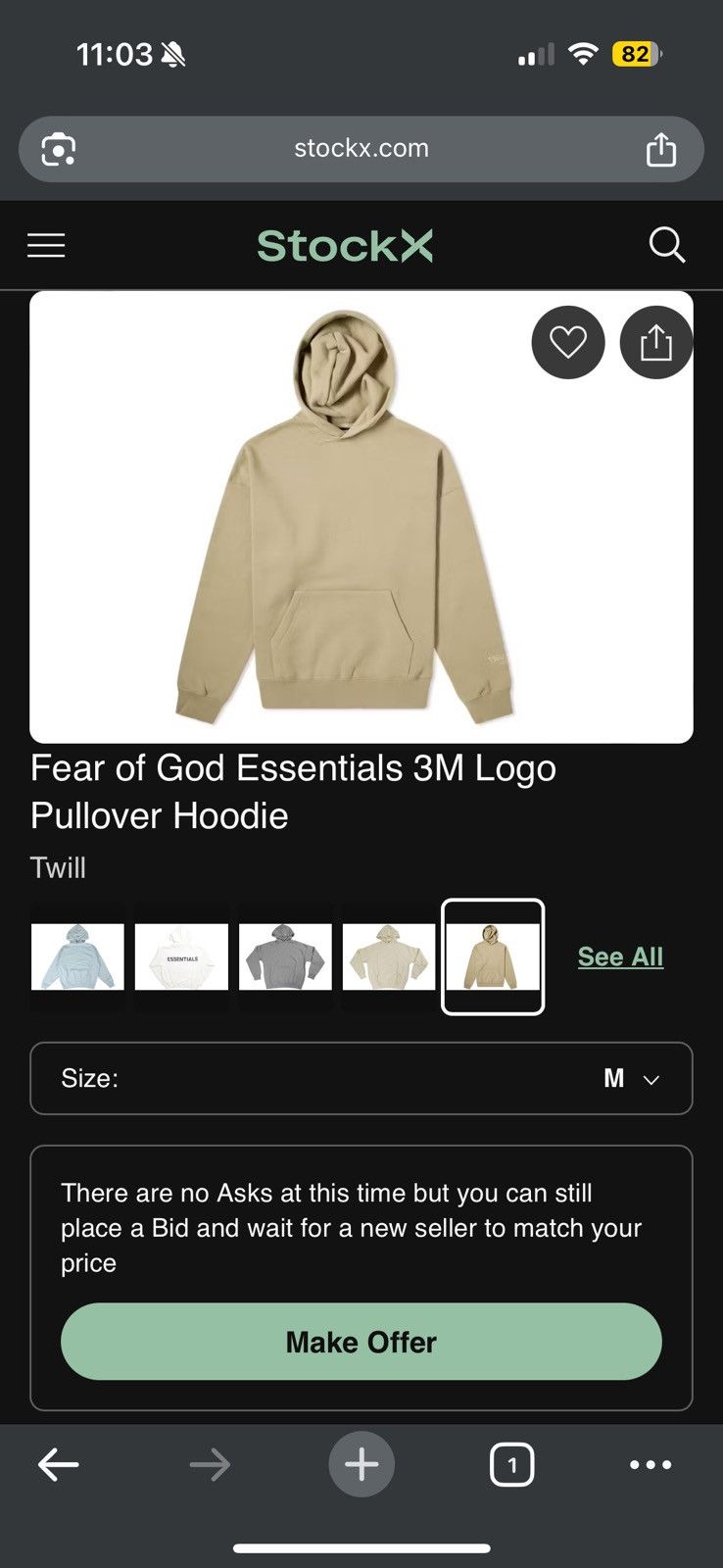 Fear of God OG Fear of God Essentials 3M Graphic Hoodie Twill SZ MED 🔥 Size US M / EU 48-50 / 2 - 16 Thumbnail