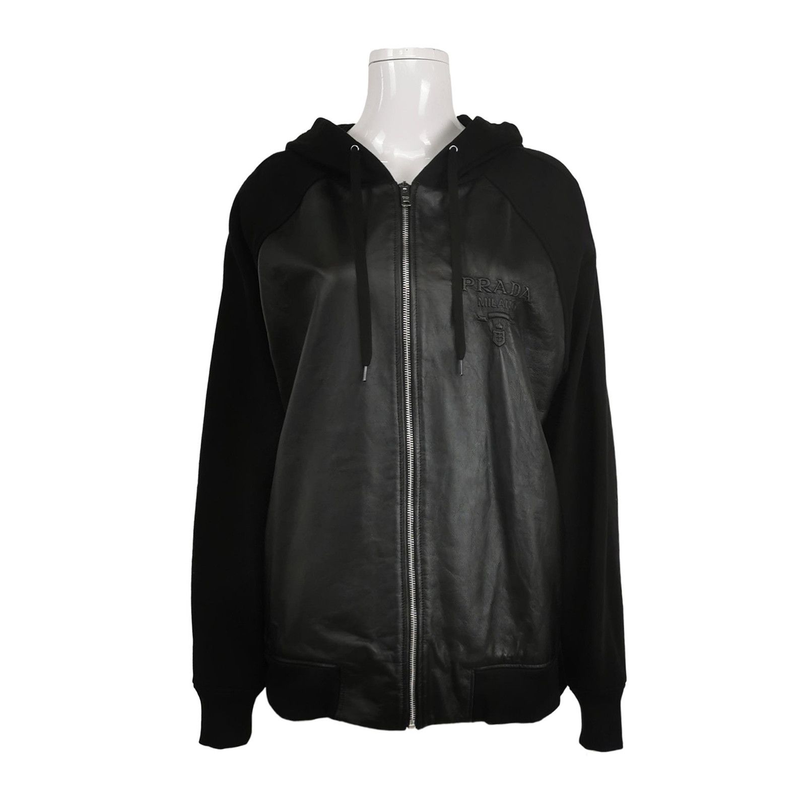 Prada Prada Hooded Jacket with Leather and Cotton Blend 0079 Size US L / EU 52-54 / 3 - 1 Thumbnail