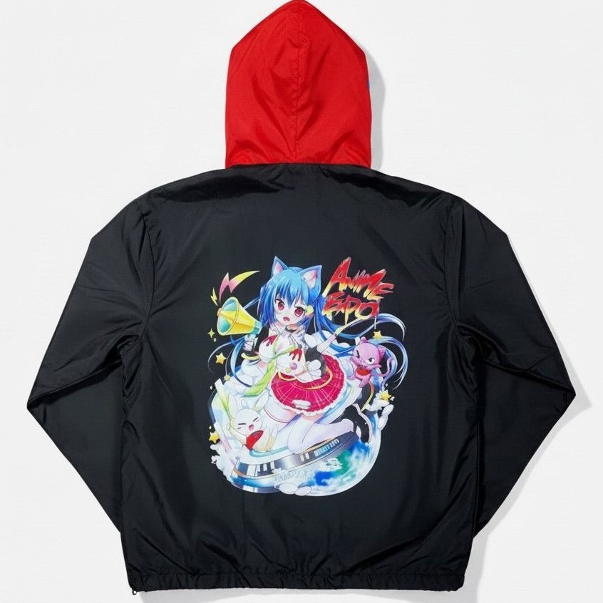 Gildan AX Anime Expo 2022 Men's XL Black Red Exclusive Windbreaker Size US XL / EU 56 / 4 - 1 Thumbnail