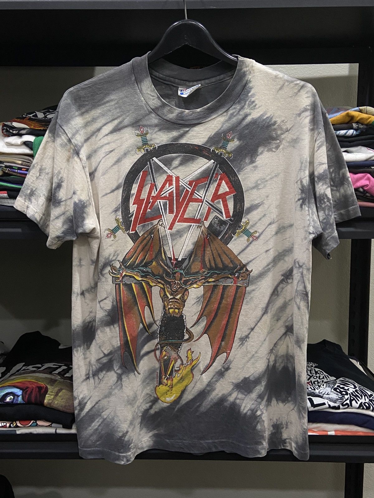 Band Tees × Vintage Vintage 1988s Slayer Thrash Heavy Metal Band TOUR TShirt Size US L / EU 52-54 / 3 - 1 Thumbnail