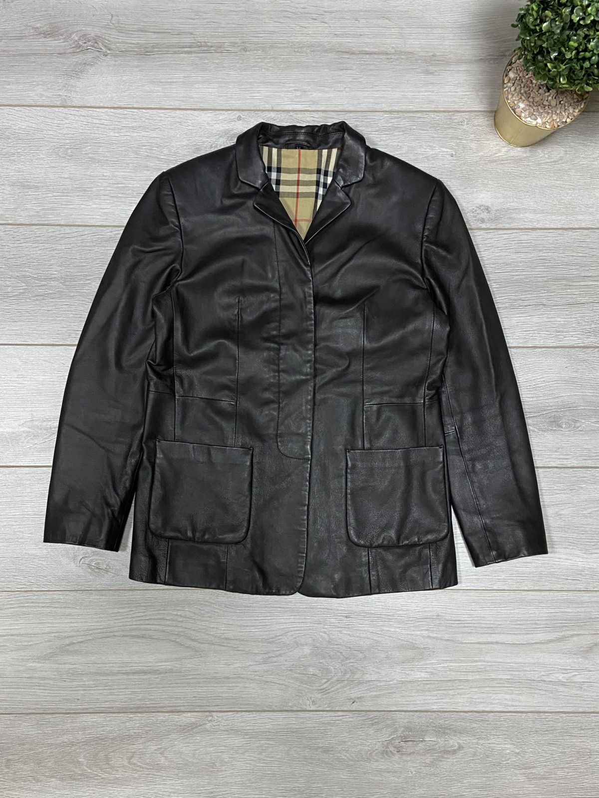 Burberry Burberry leather jacket nova check zip wool Size L / US 10 / IT 46 - 1 Thumbnail