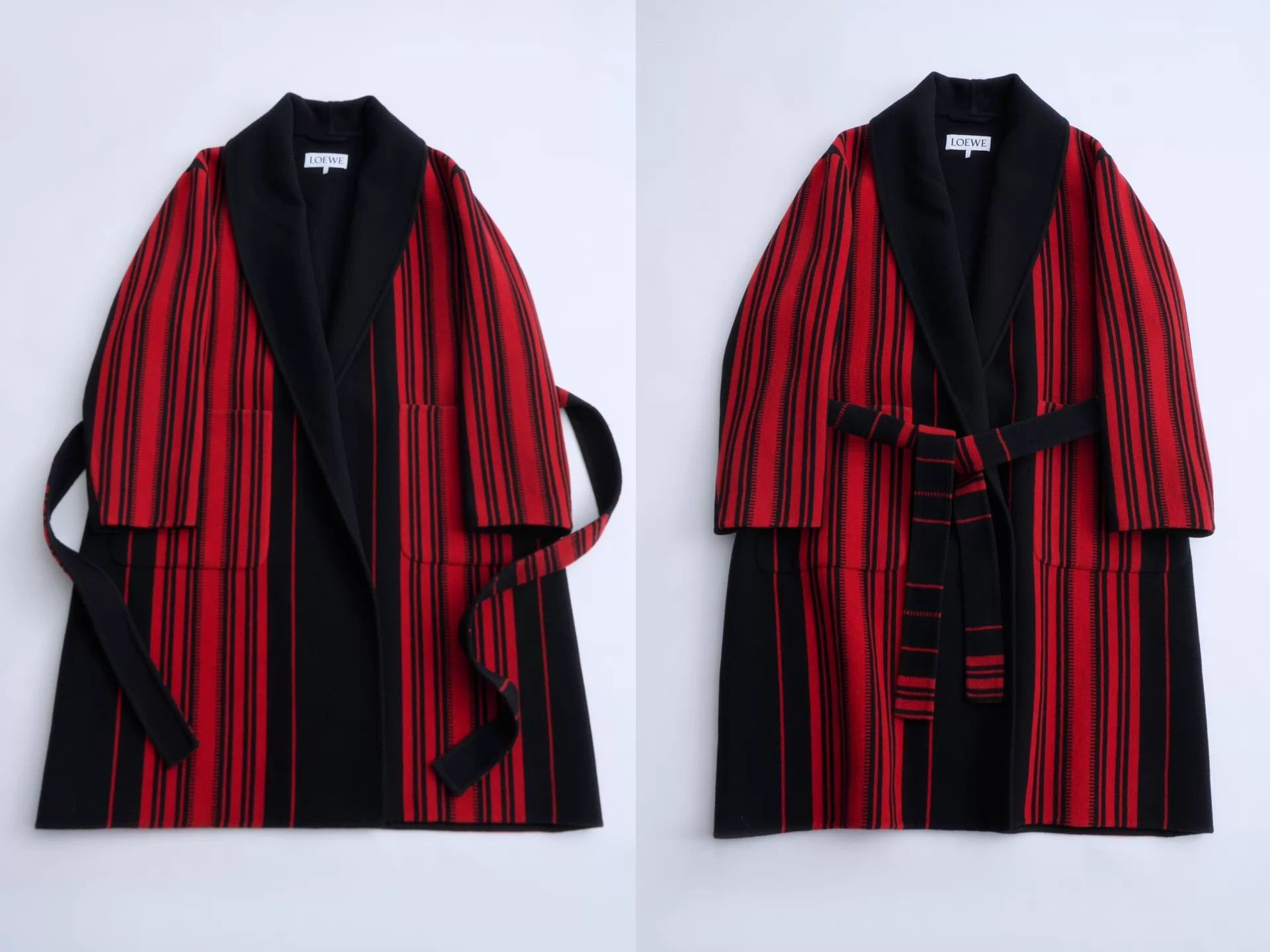 Loewe LOEWE Men’s Red Black Stripe Wool-Cashmere Belted Jacket Size US M / EU 48-50 / 2 - 7 Thumbnail