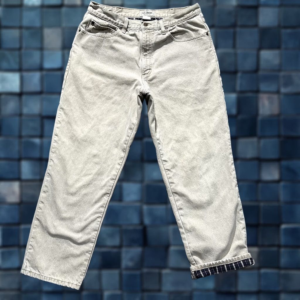 Vintage LL Bean Jeans Mens Relaxed Fit Beige Denim Flannel Lined 36x30 (Fits 33x28) GUC Size US 36 / EU 52 - 1 Thumbnail