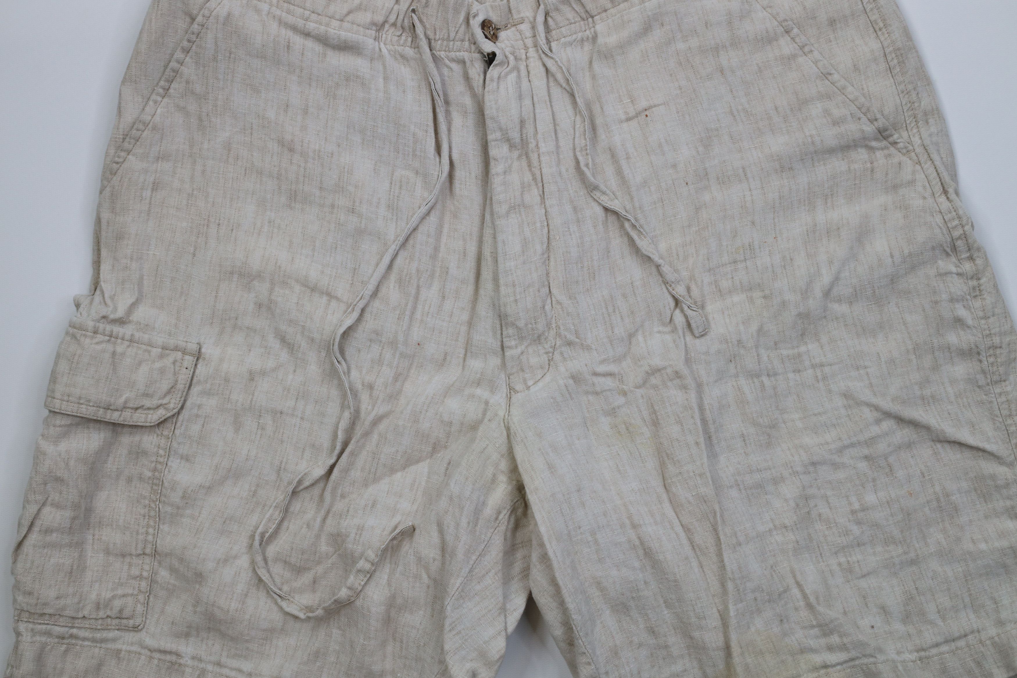 Vintage Vintage 90s Streetwear Linen Cargo Shorts Oatmeal Brown Size US 34 / EU 50 - 3 Thumbnail