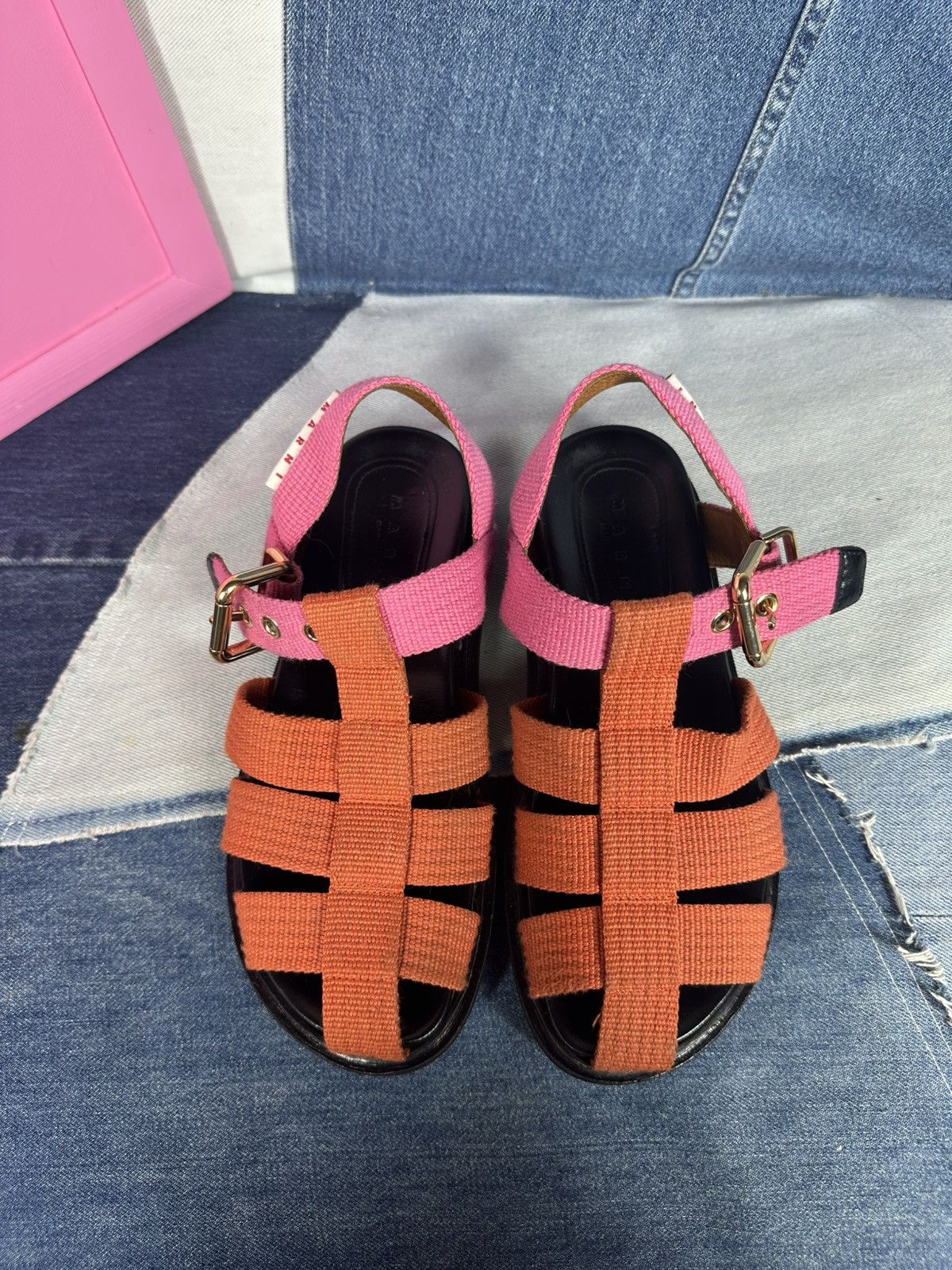 Marni Marni Orange & Pink Fisherman Sandals Canvas Straps Leather Size US 7 / IT 37 - 10 Thumbnail