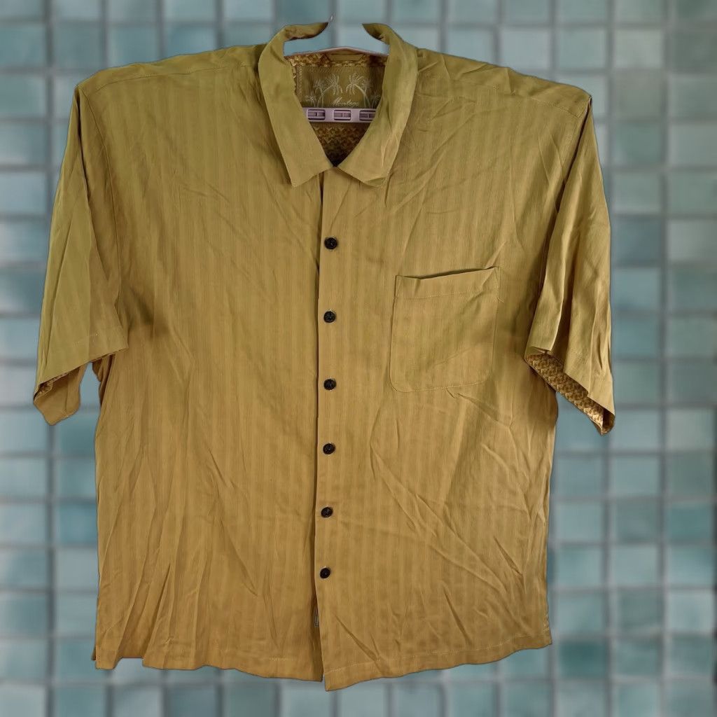 Vintage VINTAGE Montego Mon 100% Silk Striped Button-Up Shirt Adult 2XL Gold Flamingo Lounge Gold Mens Shirt 2XL Silk Striped Button-Up Western Jazz 90s? Size US XXL / EU 58 / 5 - 1 Thumbnail