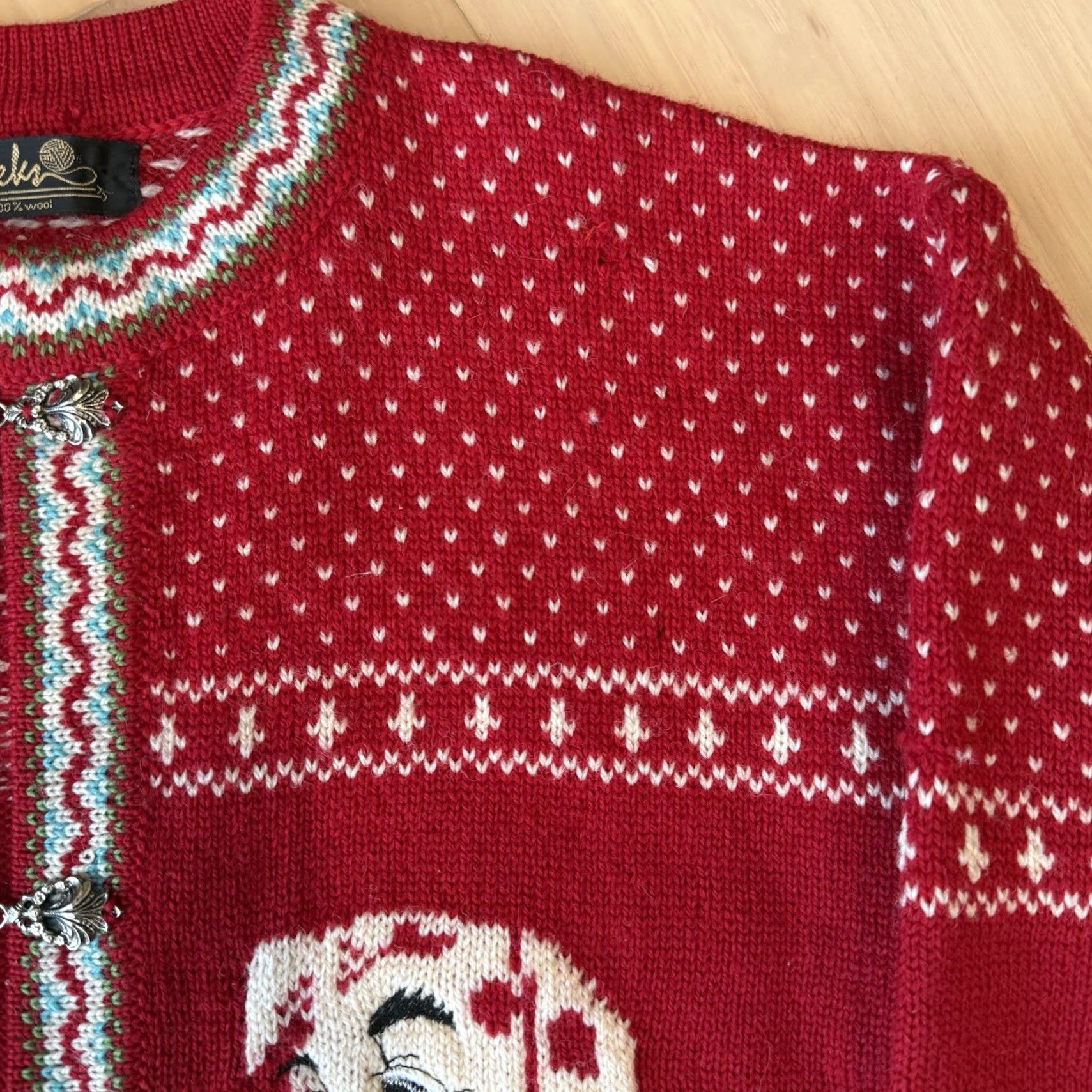 Vintage VINTAGE Dalmatians Cardigan Women's Small Red Wool Nordic Sweater Glam Boho Shirt Size S / US 4 / IT 40 - 5 Thumbnail