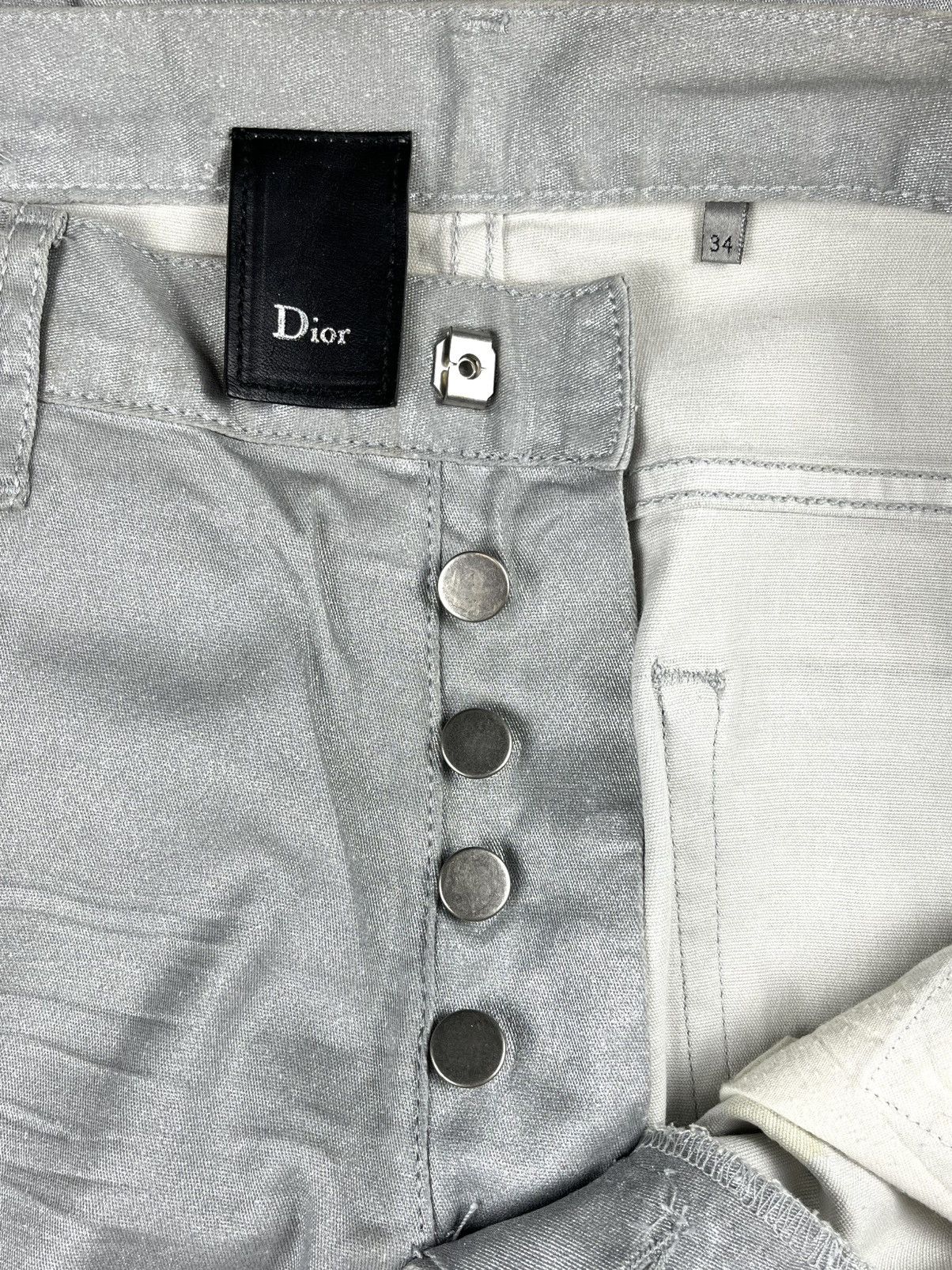 Dior × Hedi Slimane SS06 Dior Homme Silver Metallic Glitter Waxed Coated Jeans Size US 34 / EU 50 - 12 Thumbnail