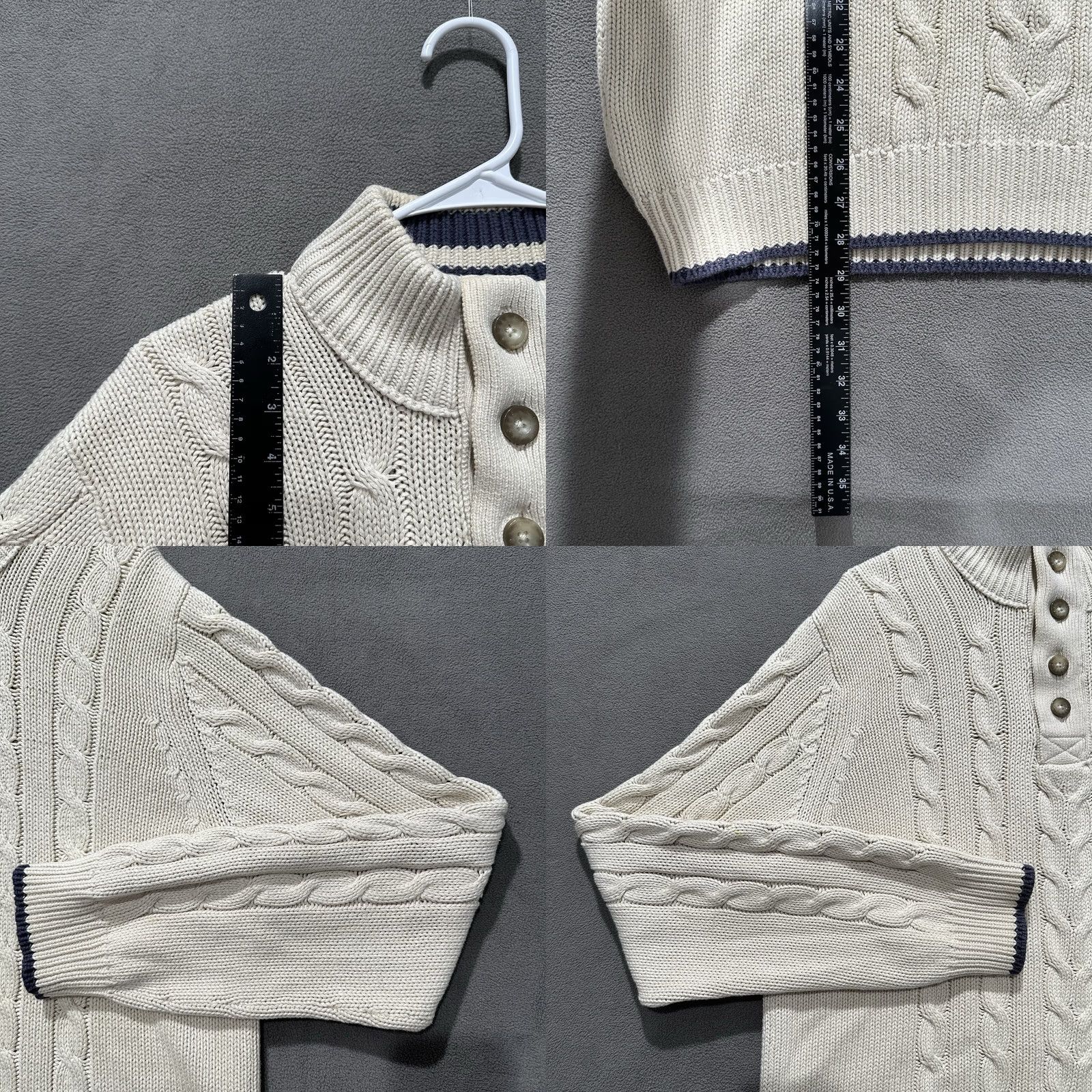 Eddie Bauer Eddie Bauer Sweater Mens LT Large Tall Cream Cable Knit Henley Cotton Outdoor Size US L / EU 52-54 / 3 - 8 Thumbnail