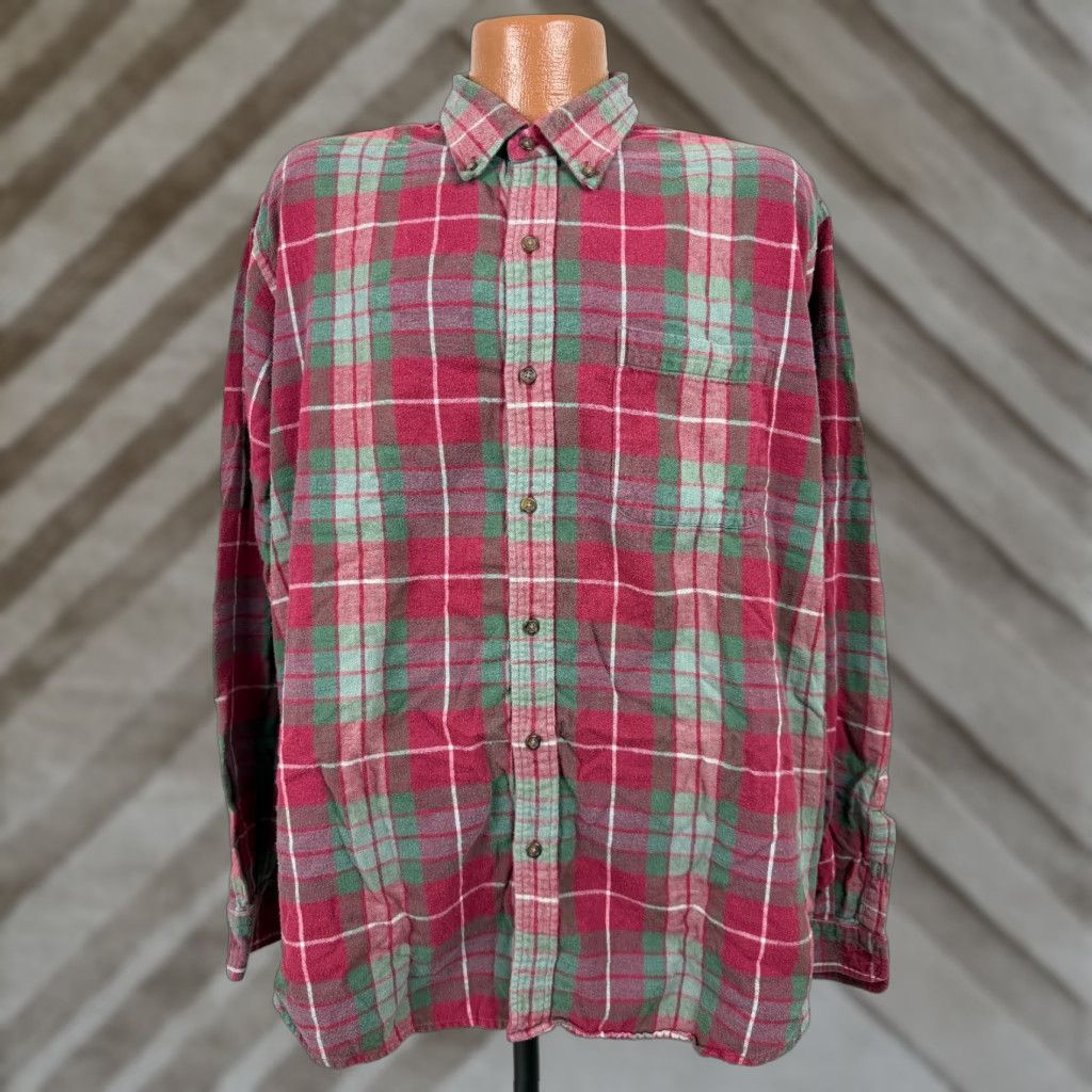 Lands' End VINTAGE Lands' End Flannel Shirt XL Green Red Plaid Outdoor Lightweight Cotton Mens Size US XL / EU 56 / 4 - 1 Thumbnail