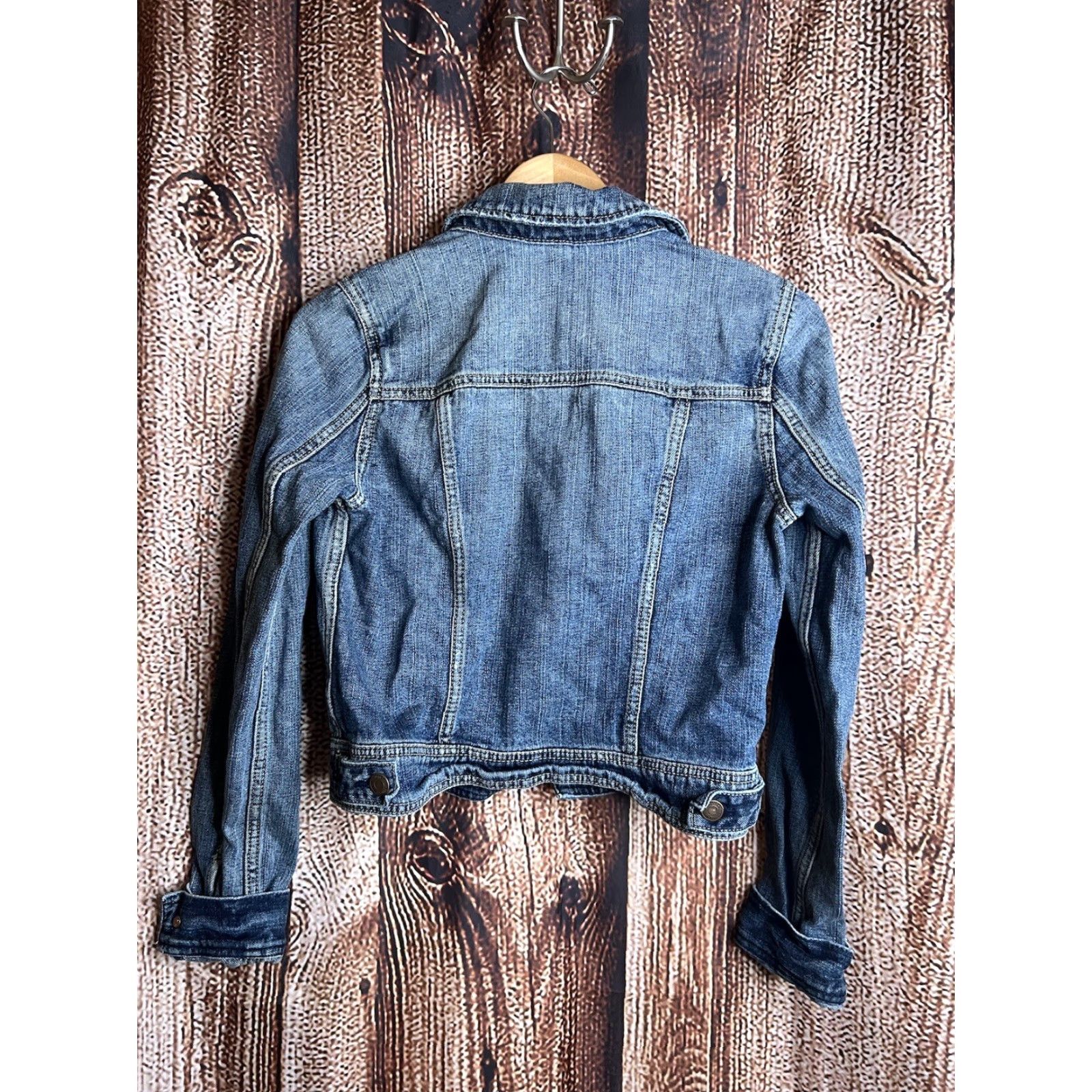 American Eagle Outfitters American Eagle Outfitters Womens Denim Jacket Small Blue Solid Denim Jacket Casual Lightweight Collared Embroidered - Womens Size 28" / US 6 / IT 42 - 3 Thumbnail