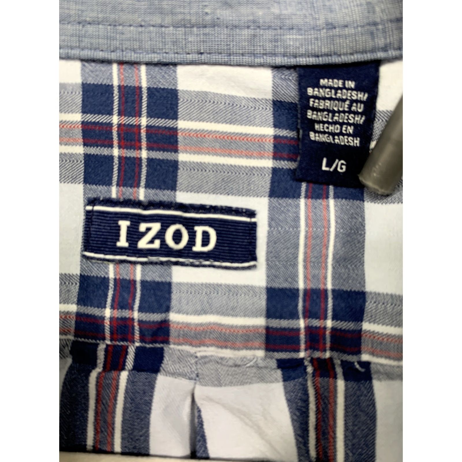 Izod IZOD Button Shirt Men's L Plaid 1 Pocket Button-Down Collar Blue White Red Regular Fit Shirt Men Size US L / EU 52-54 / 3 - 4 Thumbnail