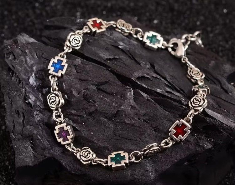 Jewelry Sweet Rose Flower Cross Shiny Colorful Crystal Bracelet Size ONE SIZE - 3 Thumbnail