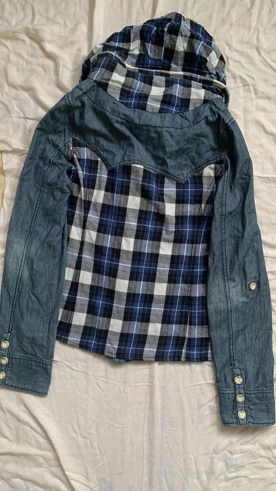 Backbone BACKS Bono Hooded Plaid Denim Shirt Size US S / EU 44-46 / 1 - 5 Thumbnail